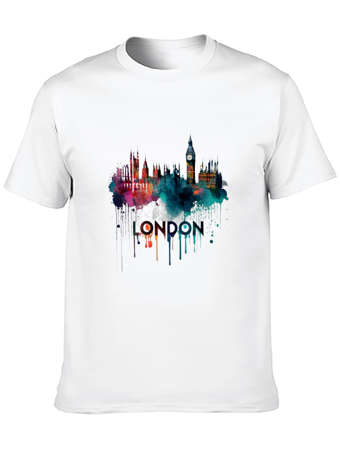Camiseta Negra con Diseño de Londres Acuarela