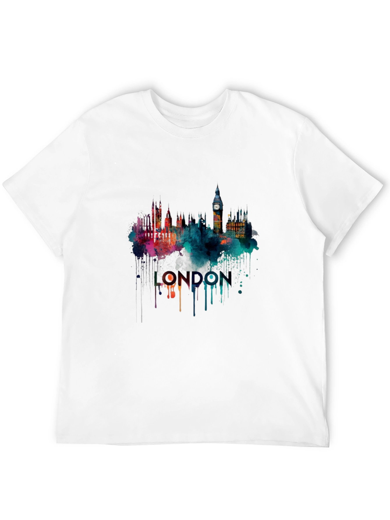 Camiseta Negra con Diseño de Londres Acuarela