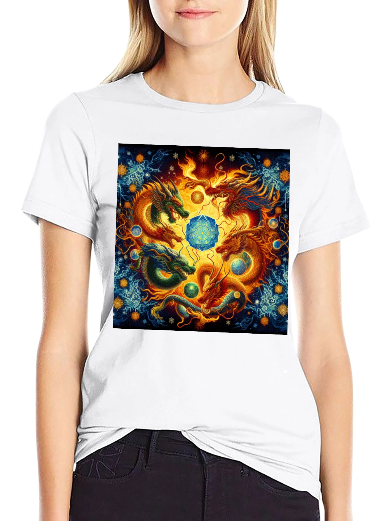 Camiseta Negra Dragones Orientales Místicos