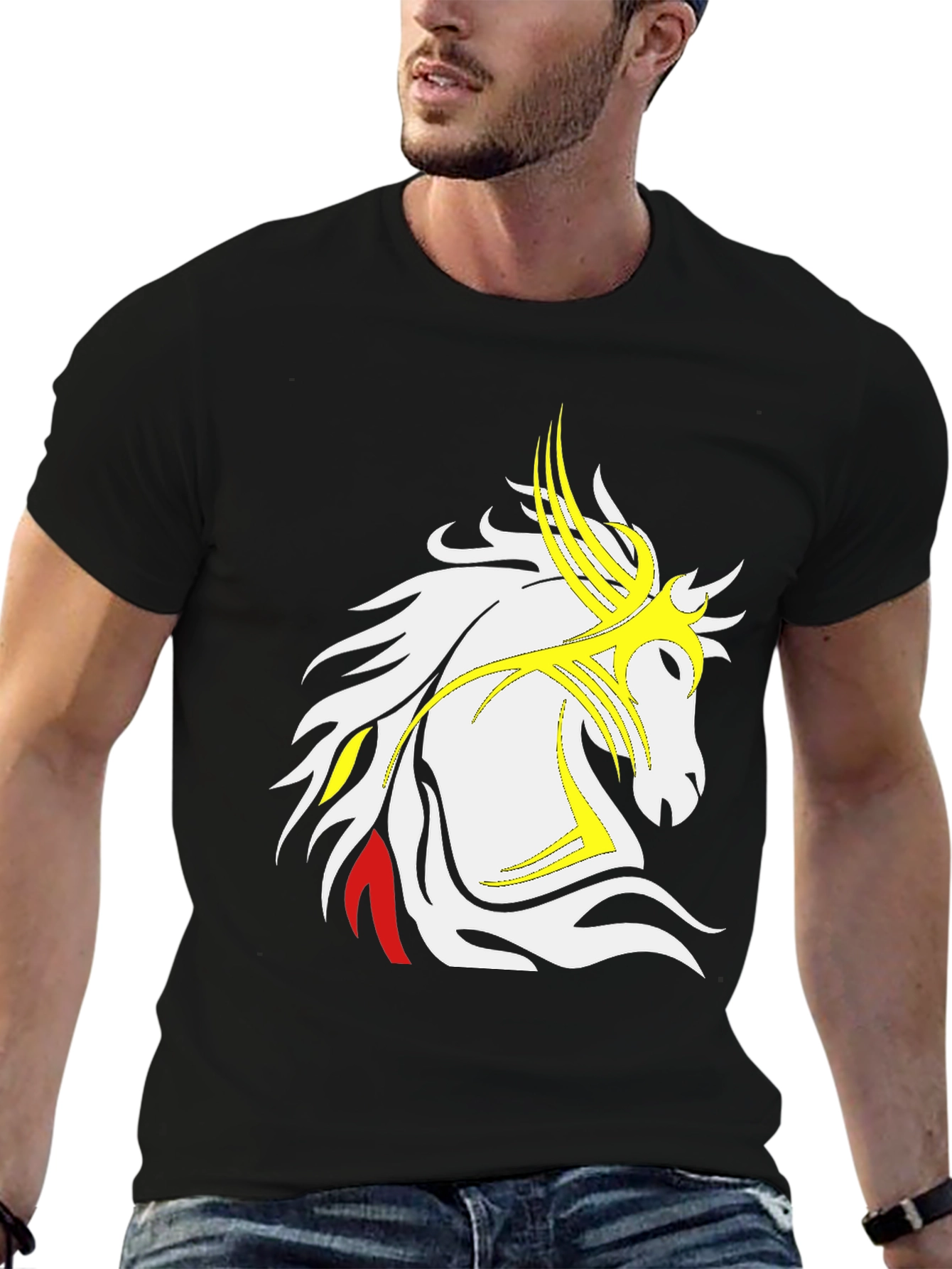 Camiseta Negra con Diseño de Caballo Tribal