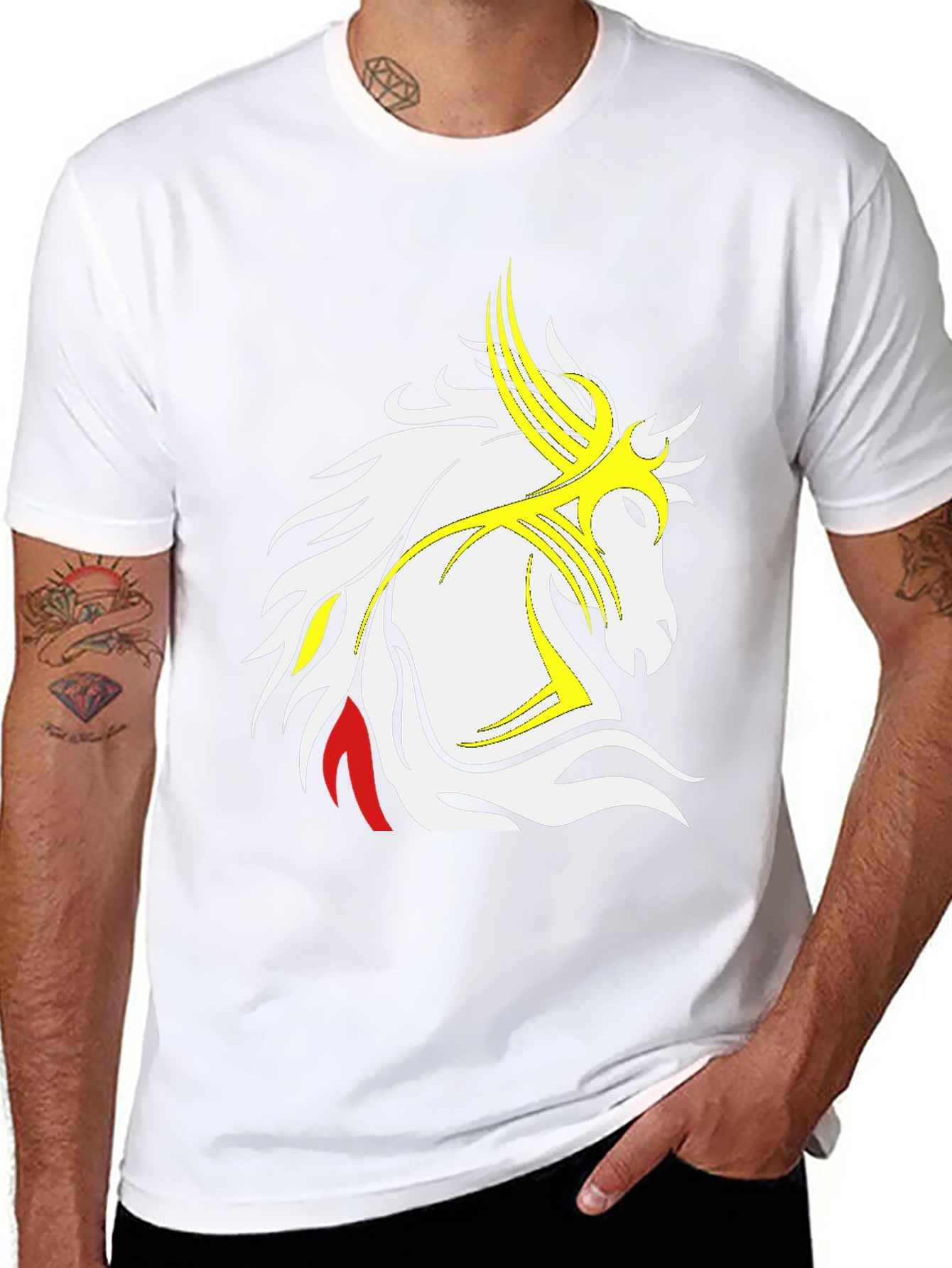 Camiseta Negra con Diseño de Caballo Tribal