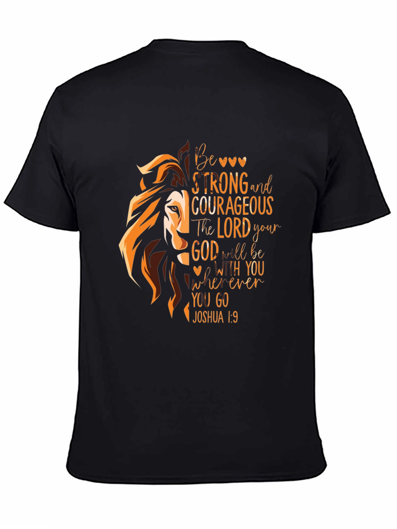 Camiseta Negra con León y Cita Bíblica Inspiradora