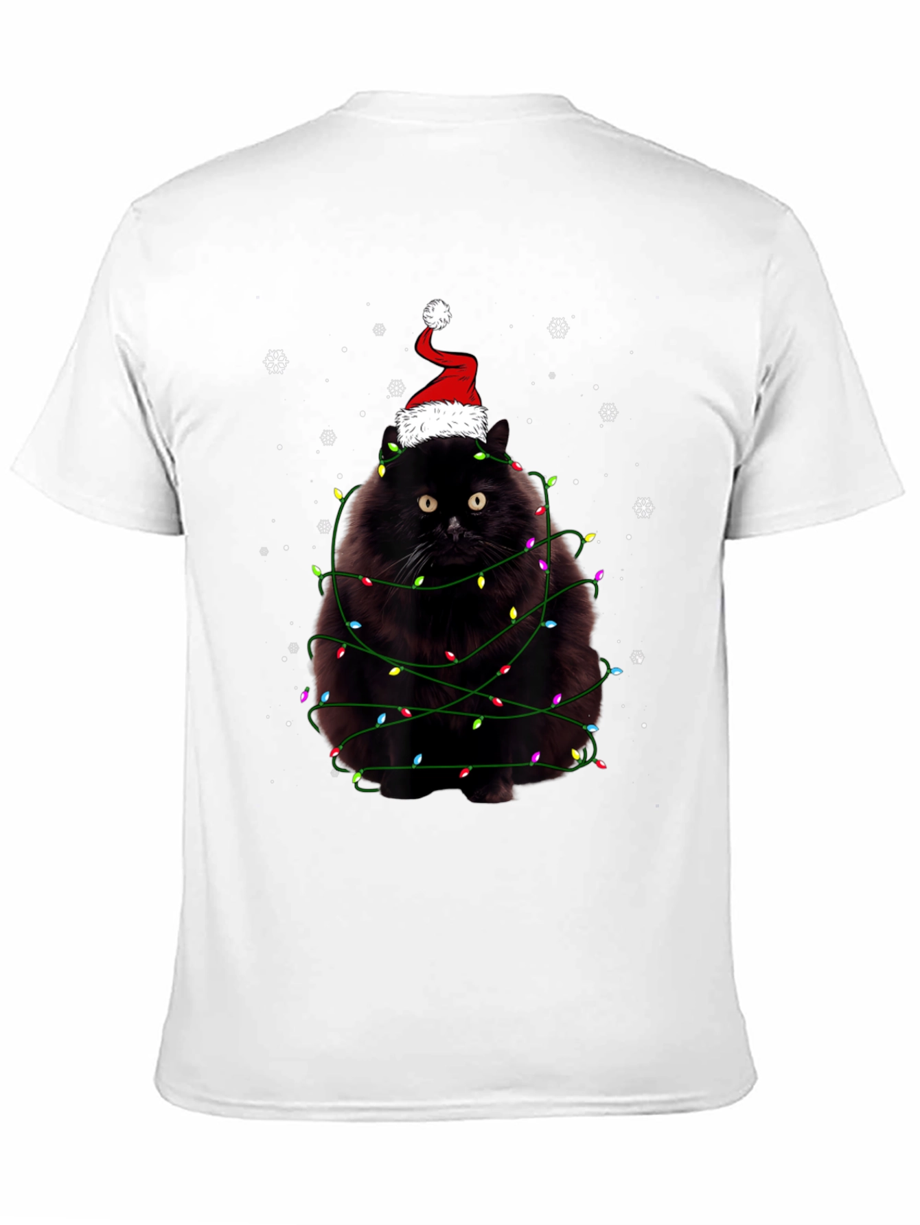Camiseta Navideña Gato Negro con Luces y Gorro