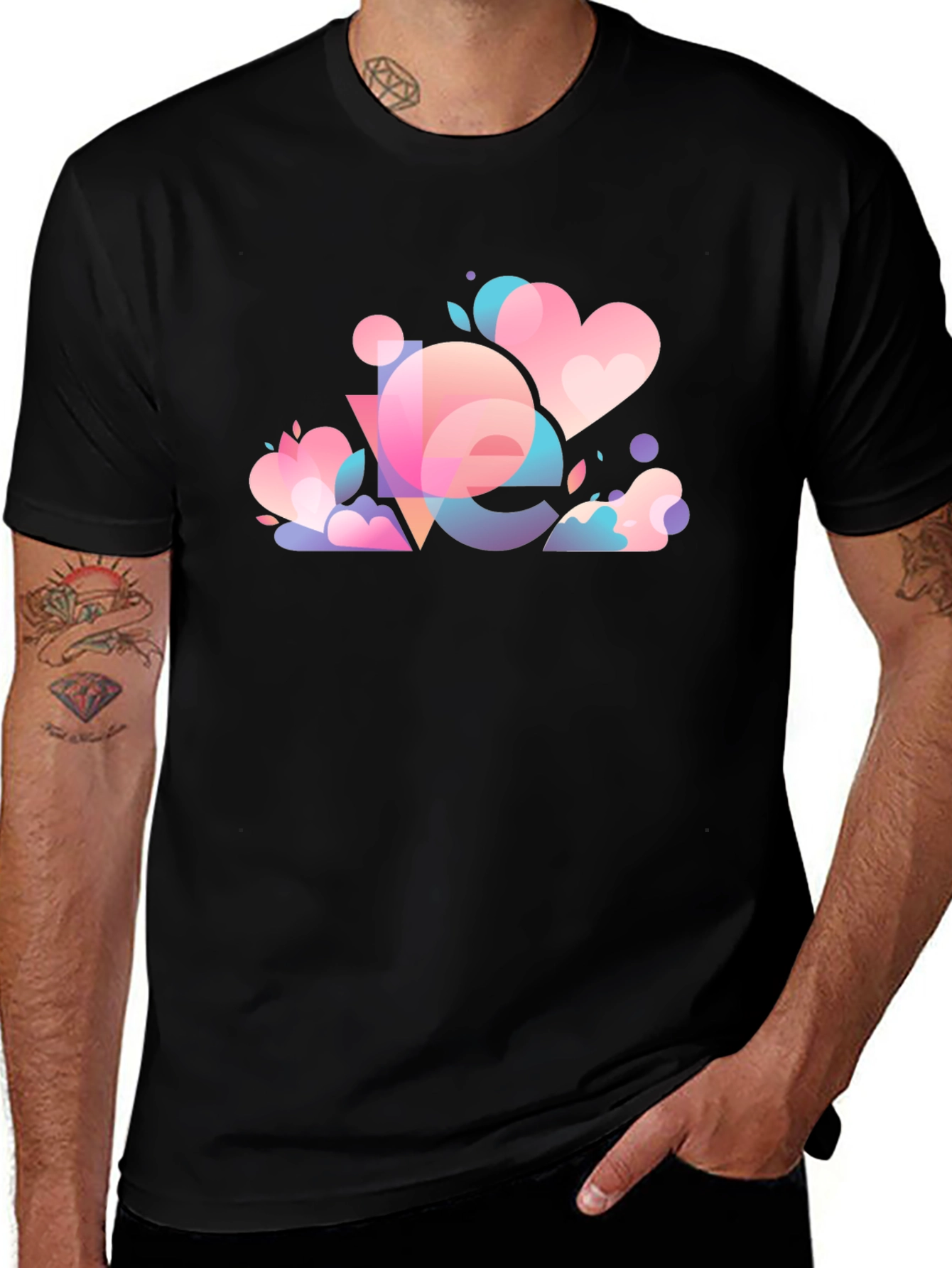 Camiseta Negra con Diseño Abstracto Amor
