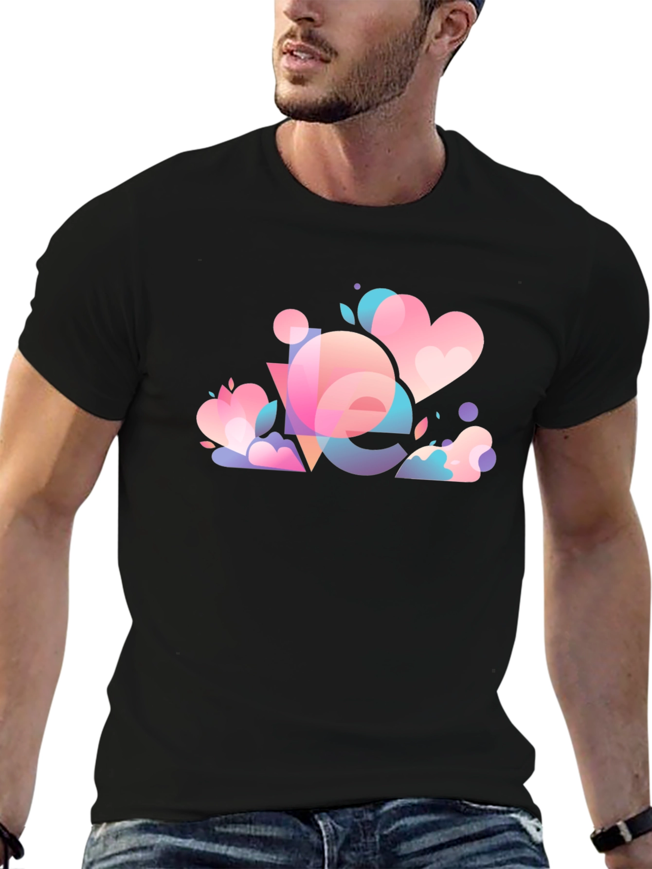 Camiseta Negra con Diseño Abstracto Amor