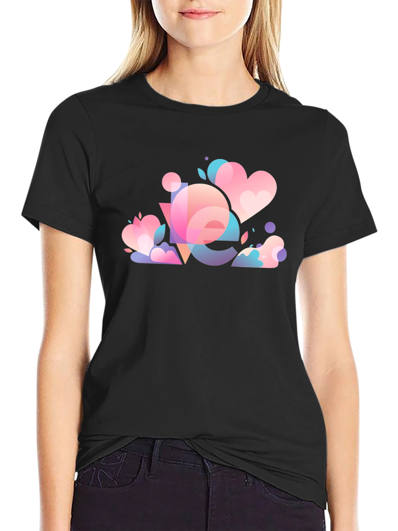 Camiseta Negra con Diseño Abstracto Amor