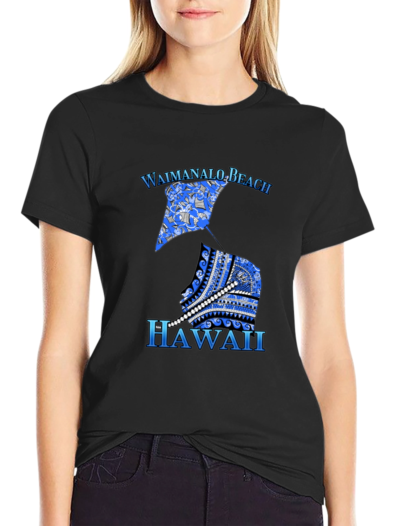 Camiseta Hombre Negra Diseño Waimanalo Beach Hawaii