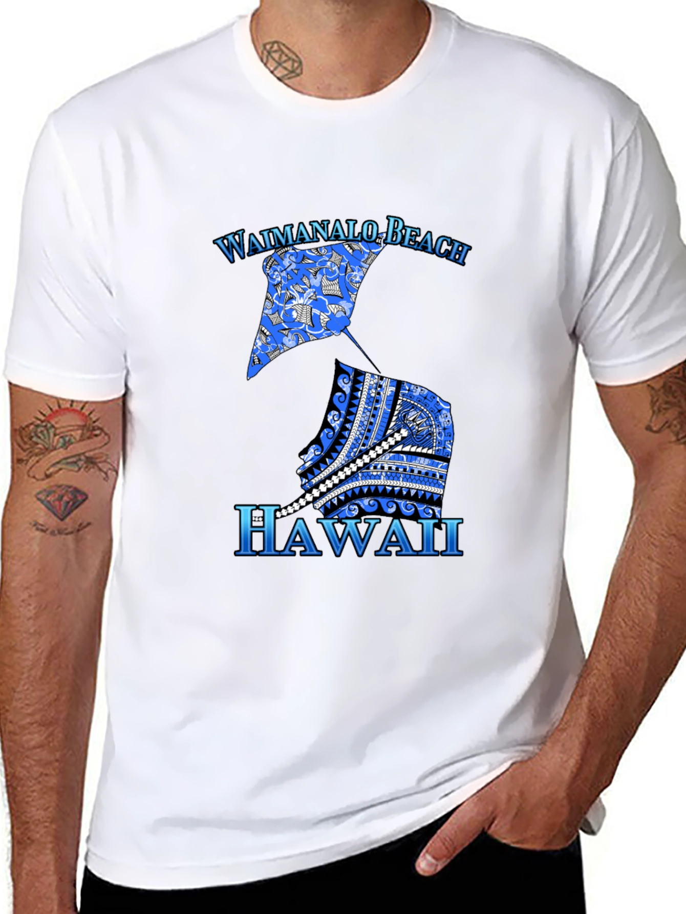 Camiseta Hombre Negra Diseño Waimanalo Beach Hawaii