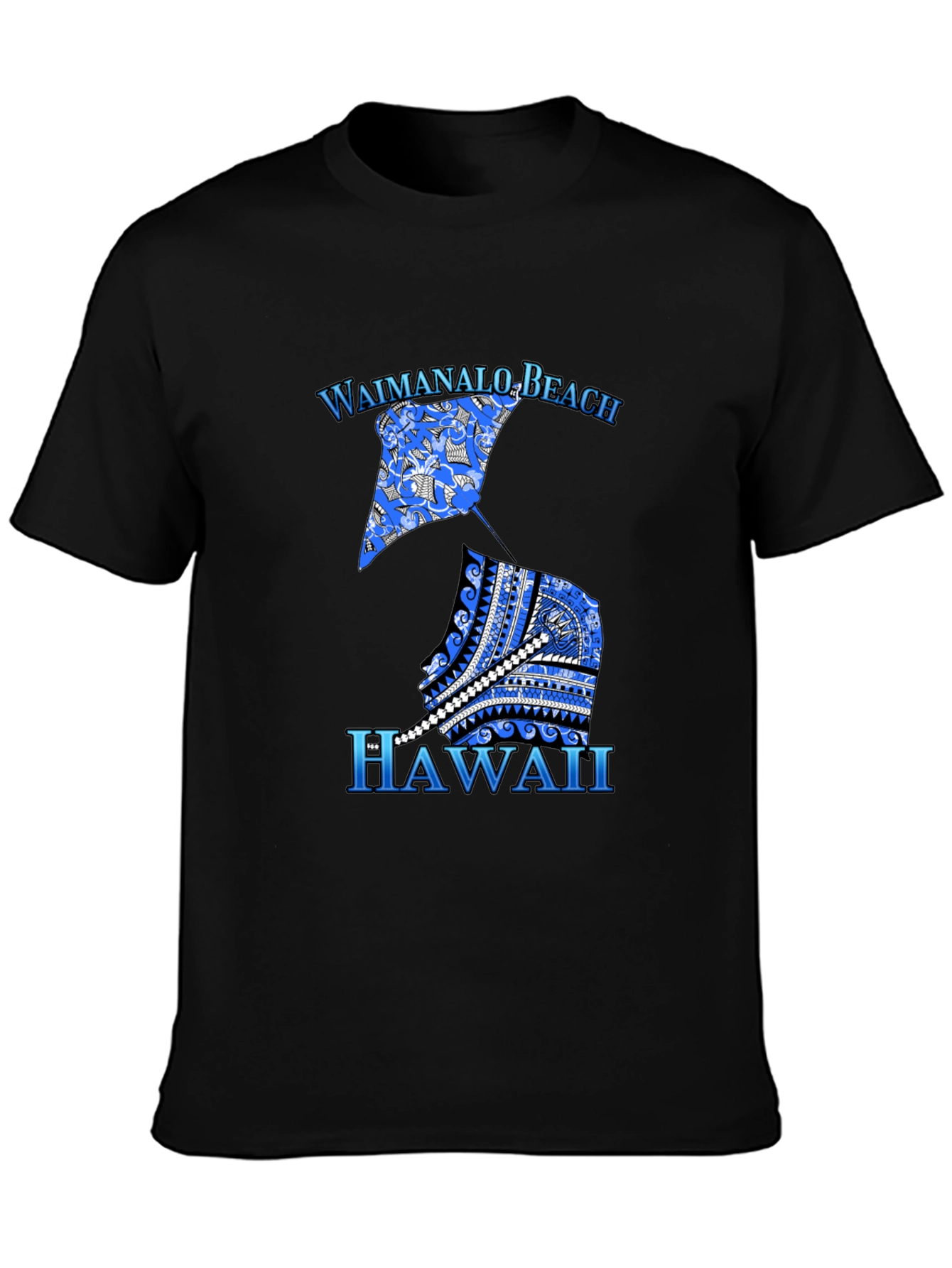 Camiseta Hombre Negra Diseño Waimanalo Beach Hawaii