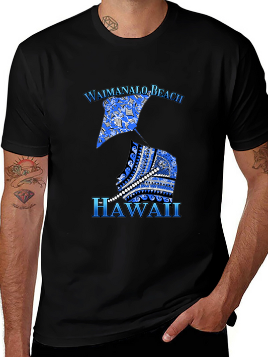 Camiseta Hombre Negra Diseño Waimanalo Beach Hawaii