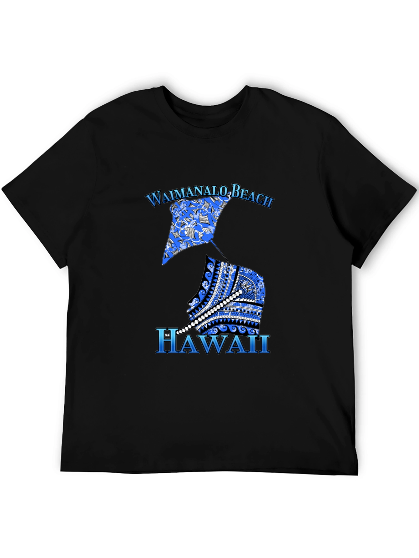 Camiseta Hombre Negra Diseño Waimanalo Beach Hawaii