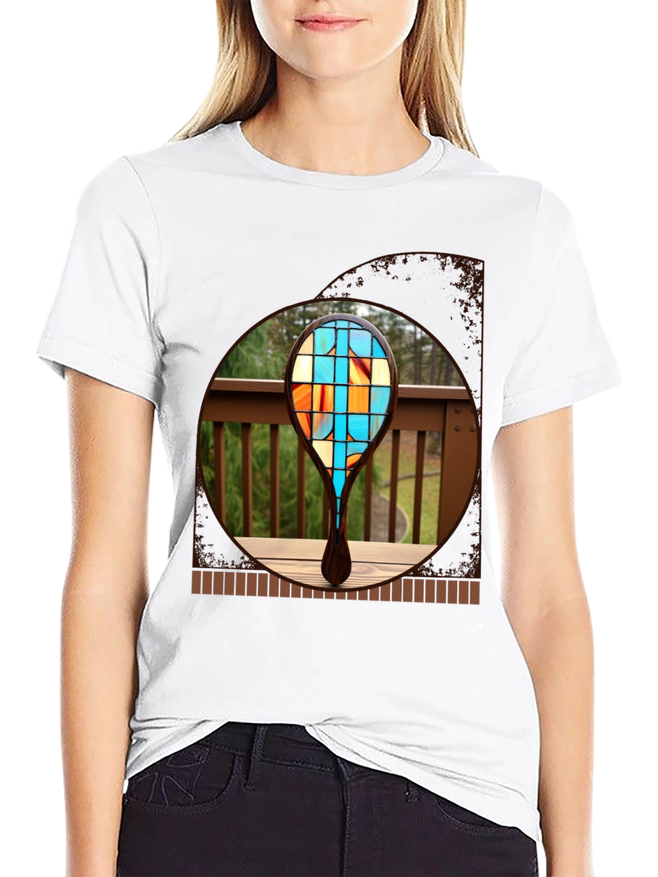 Camiseta Negra Estampado Raqueta Vidriera