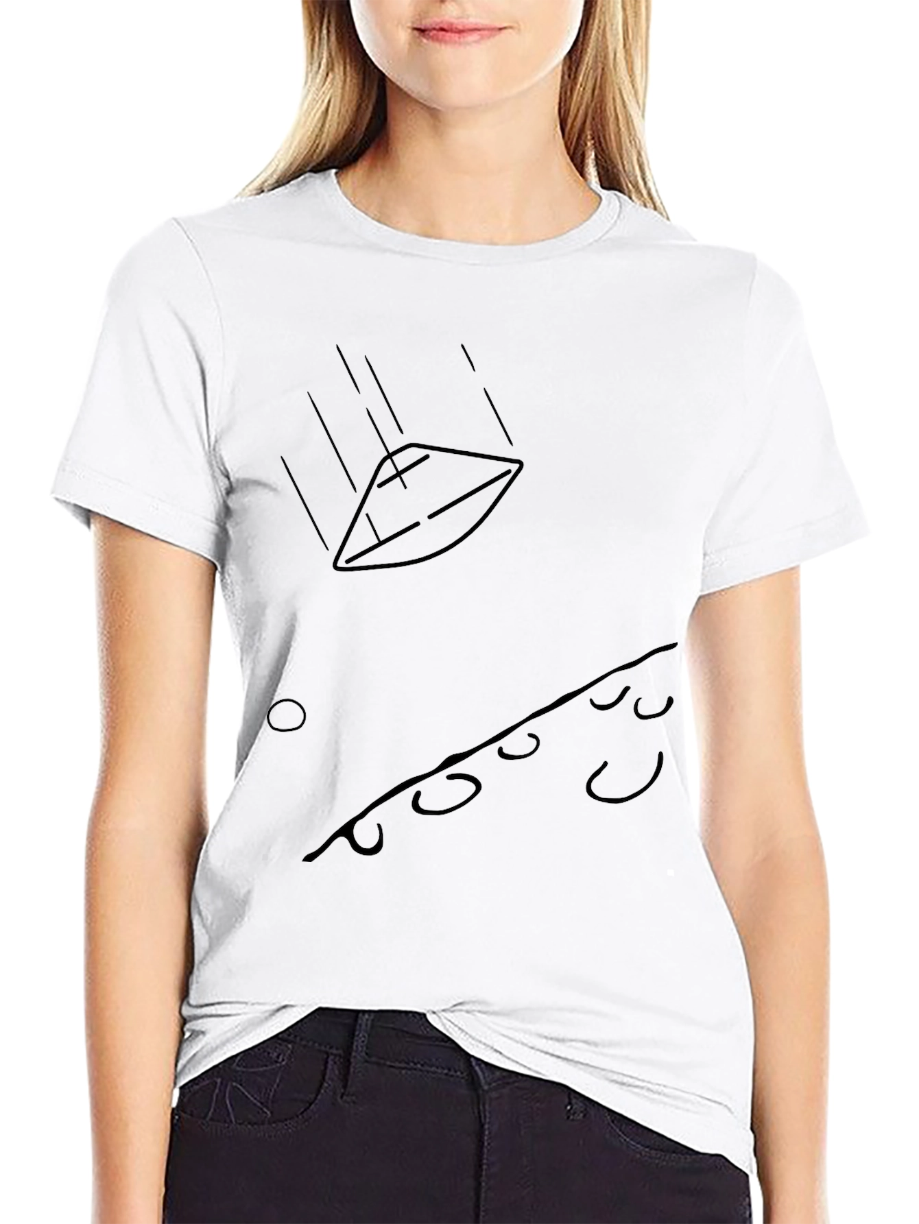 Camiseta Negra Gráfica: Ovni y Paisaje Abstracto