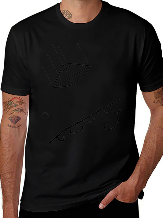 Camiseta Negra Gráfica: Ovni y Paisaje Abstracto