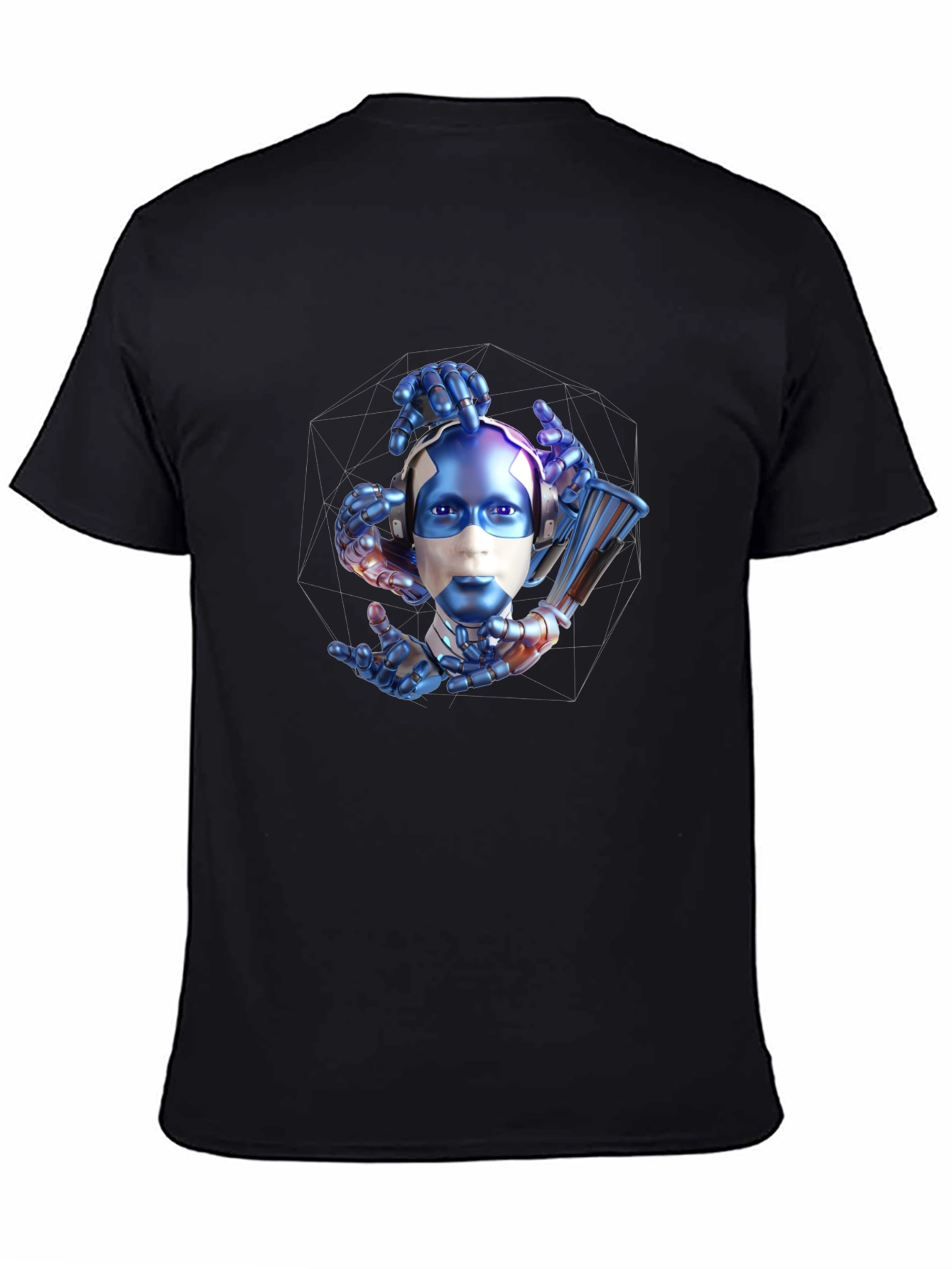Camiseta Negra con Estampado Futurista de Robot