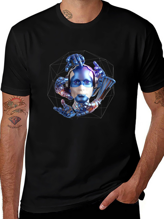 Camiseta Negra con Estampado Futurista de Robot