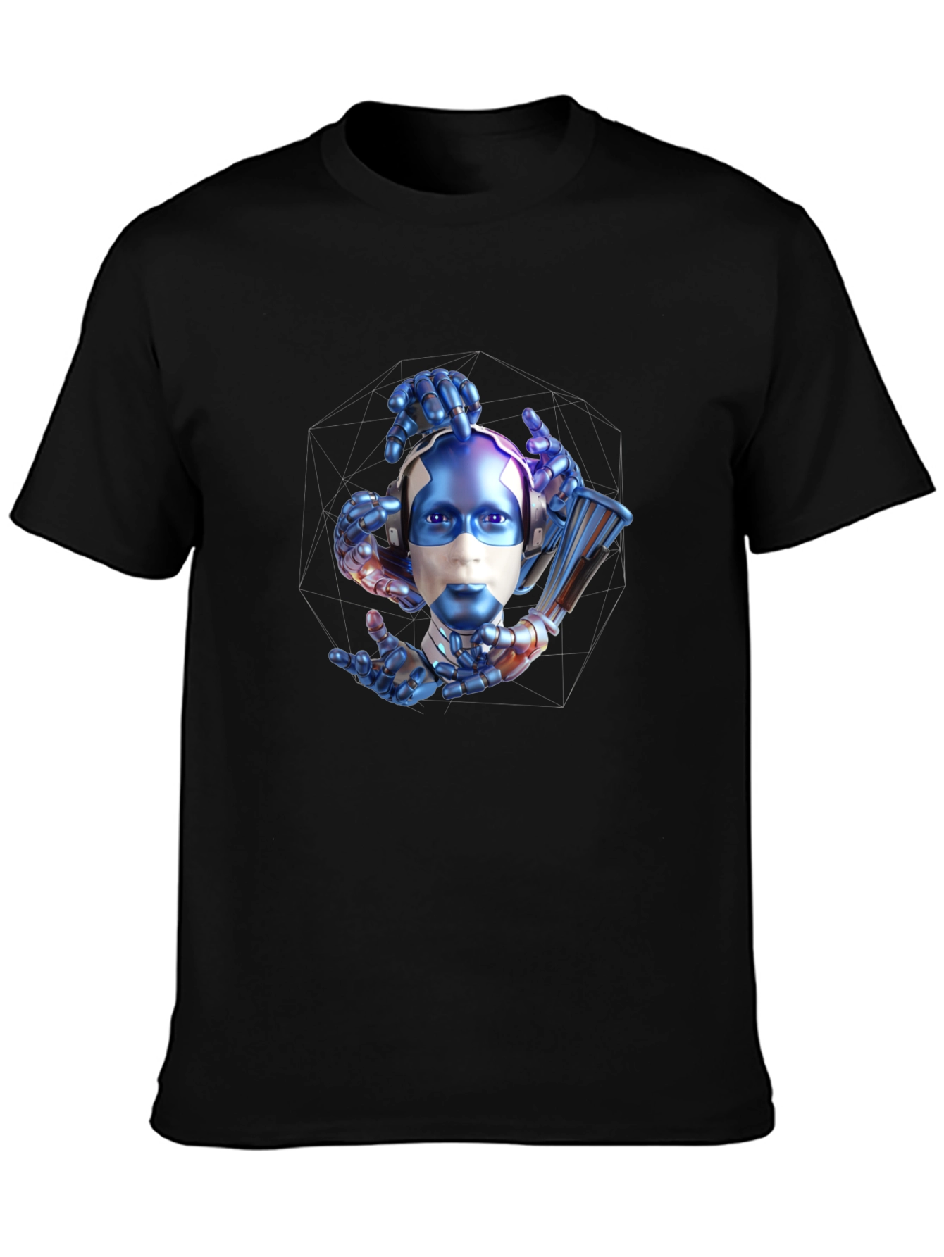 Camiseta Negra con Estampado Futurista de Robot