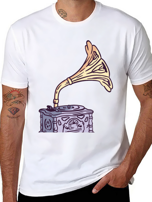 Camiseta Negra Hombre - Diseño Fonógrafo Vintage