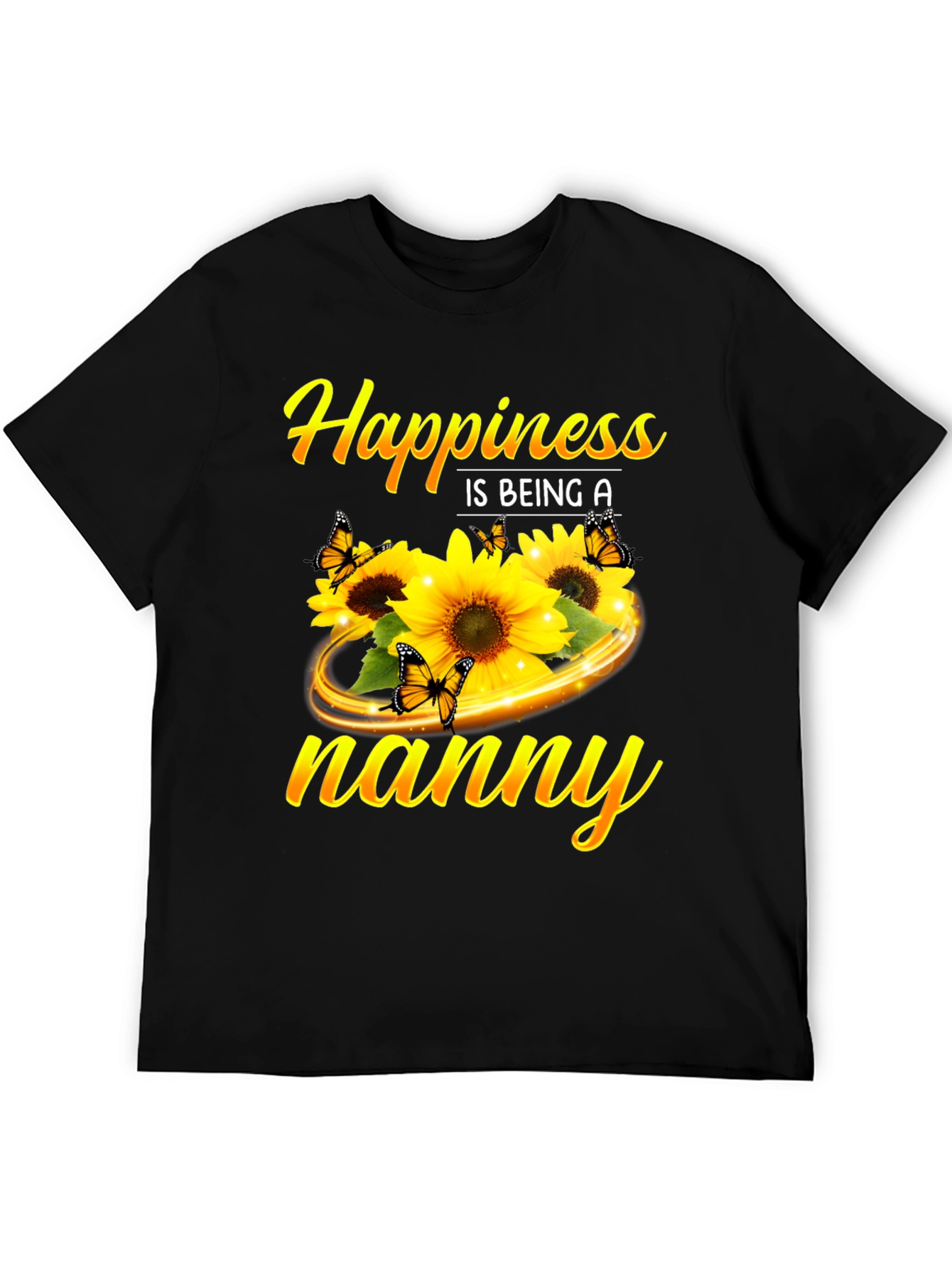 Camiseta Negra Happiness is being a nanny Girasoles