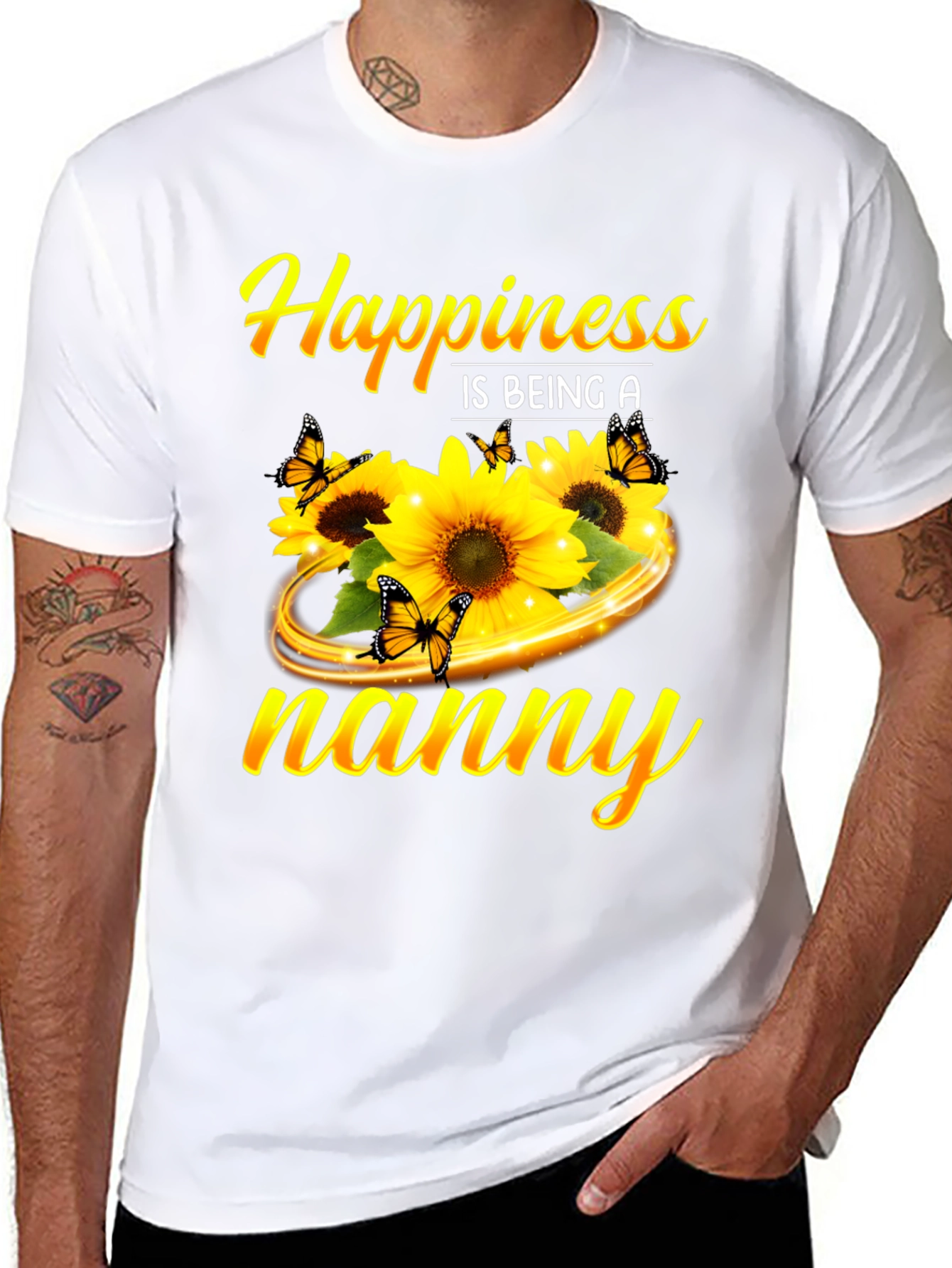 Camiseta Negra Happiness is being a nanny Girasoles