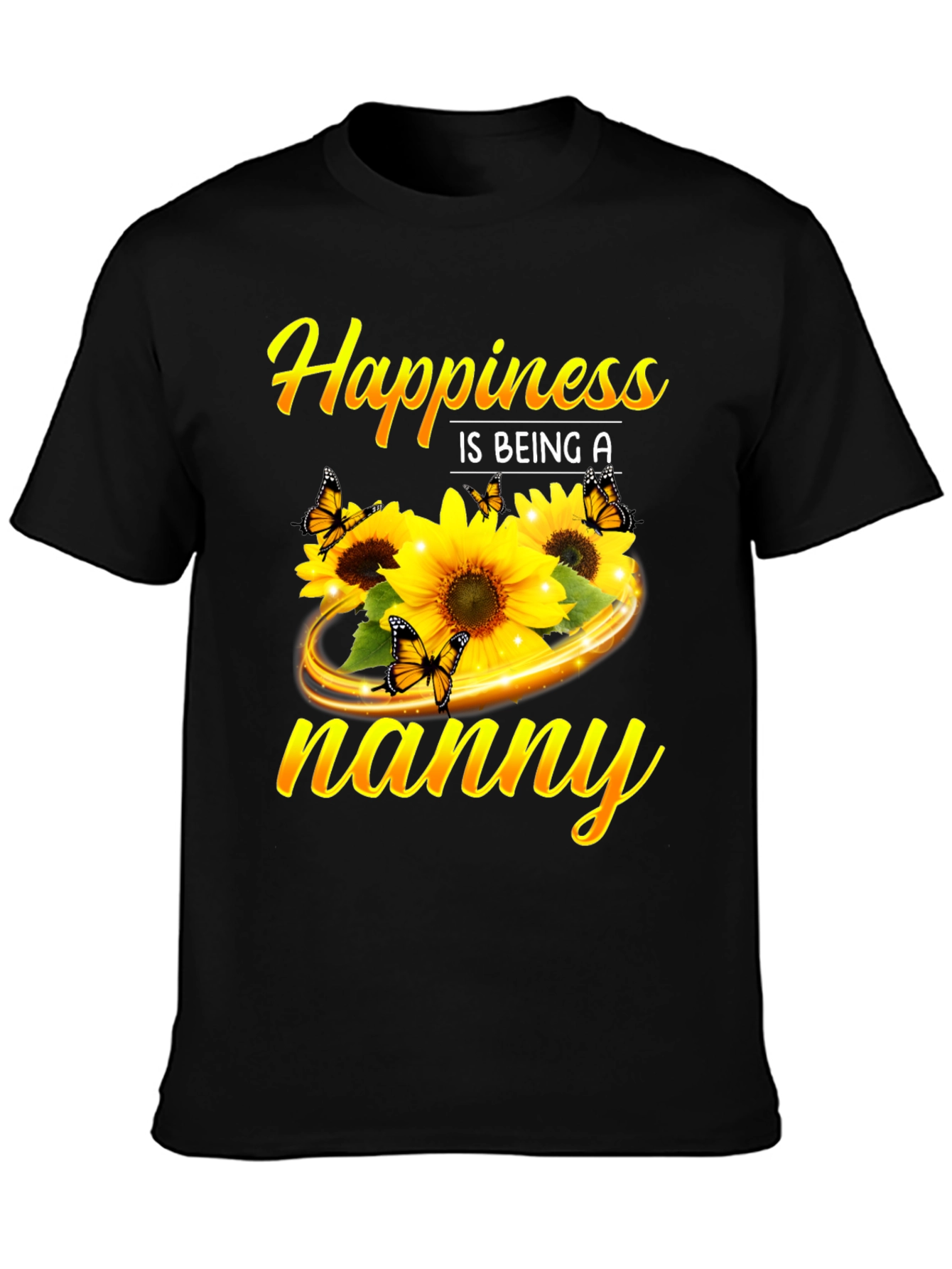 Camiseta Negra Happiness is being a nanny Girasoles