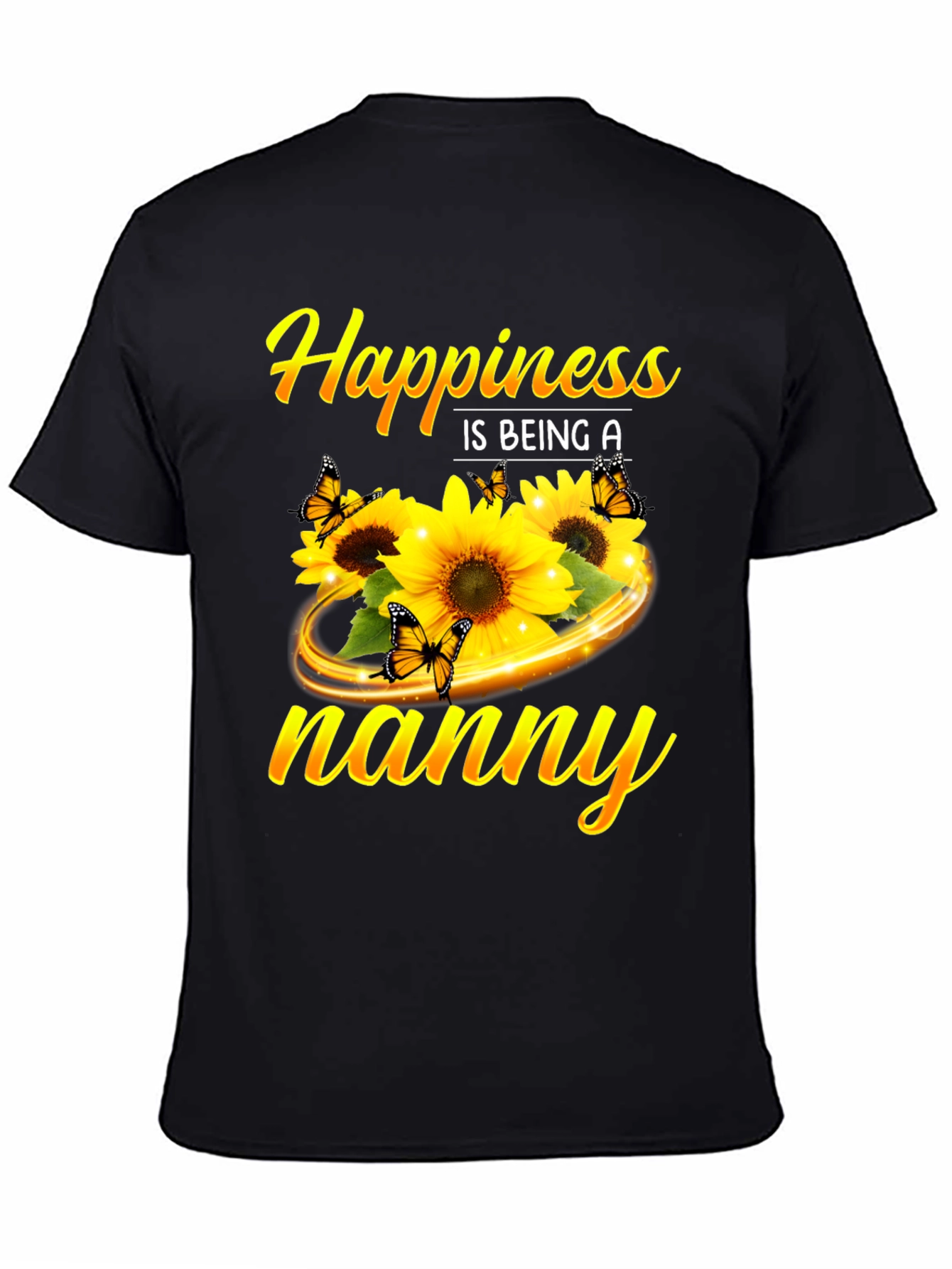 Camiseta Negra Happiness is being a nanny Girasoles