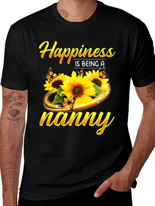 Camiseta Negra Happiness is being a nanny Girasoles