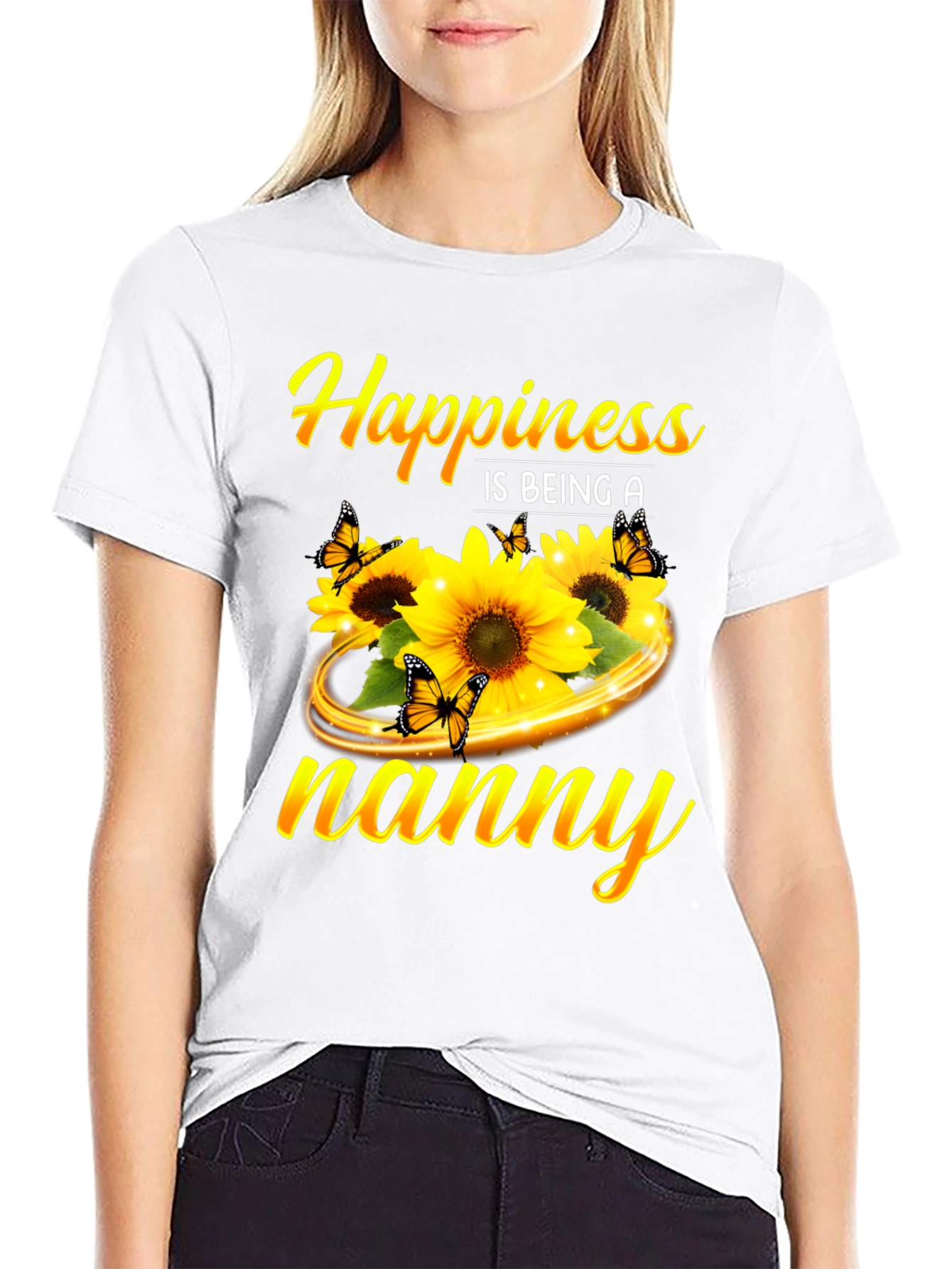 Camiseta Negra Happiness is being a nanny Girasoles