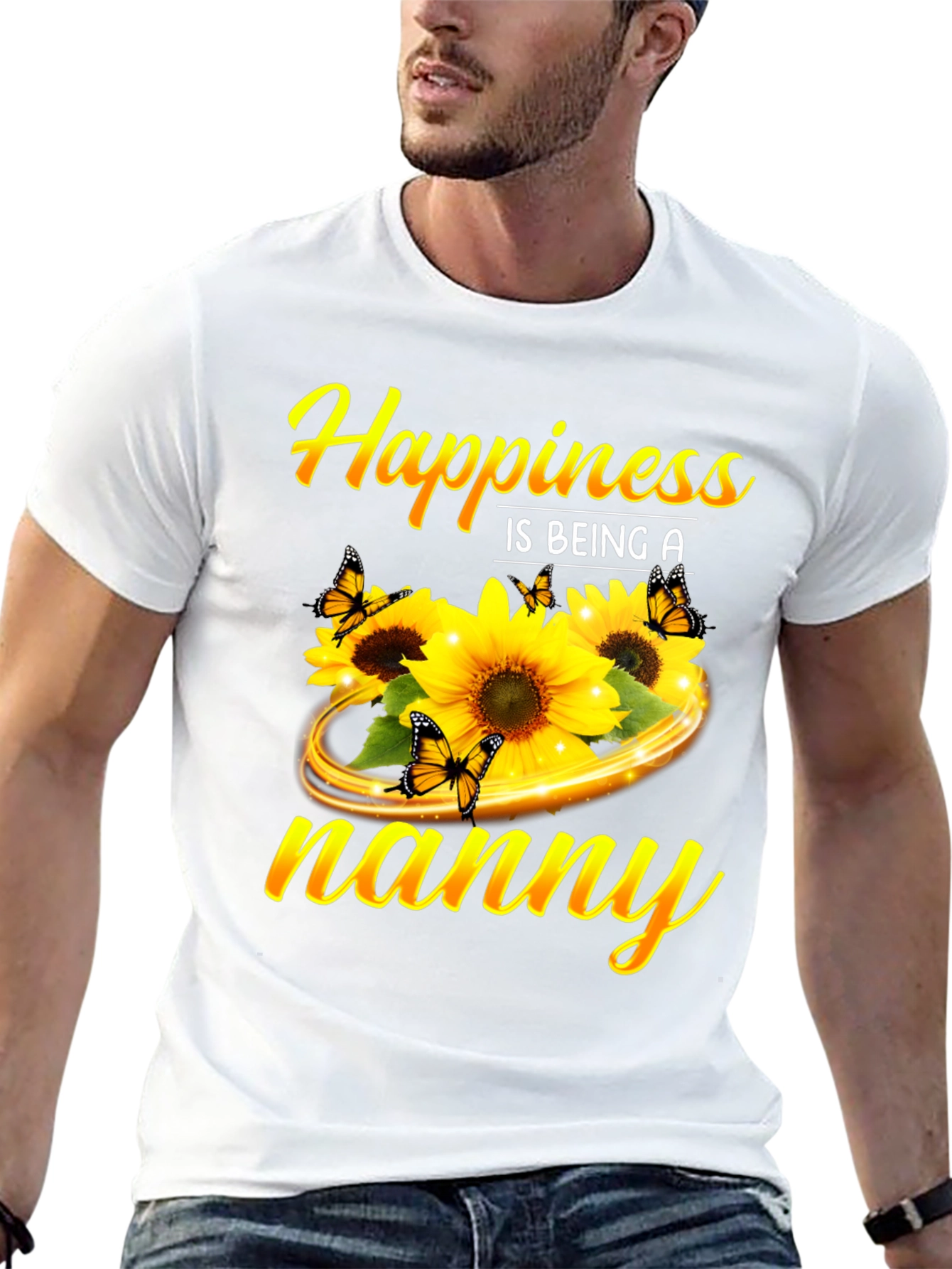 Camiseta Negra Happiness is being a nanny Girasoles
