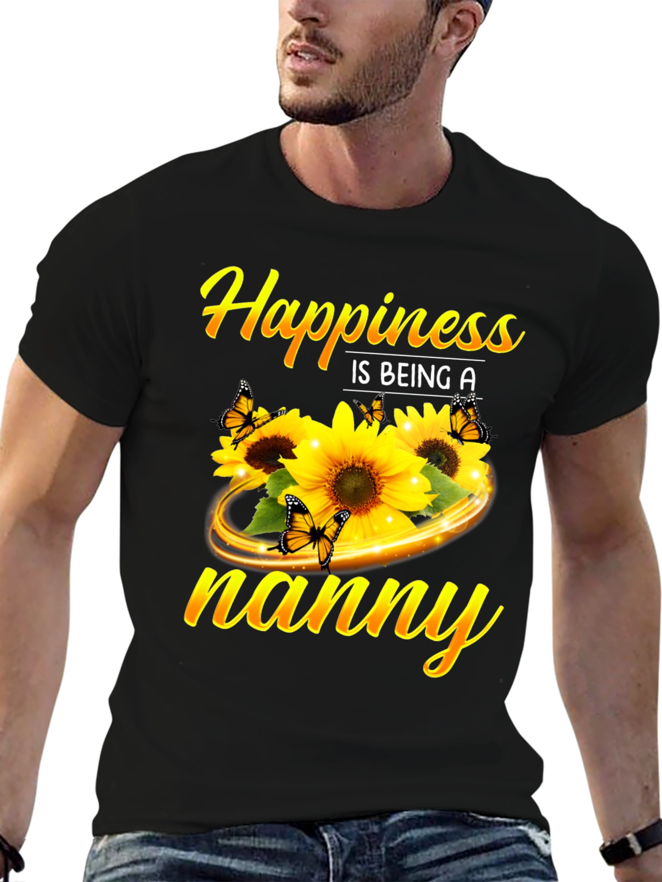 Camiseta Negra Happiness is being a nanny Girasoles