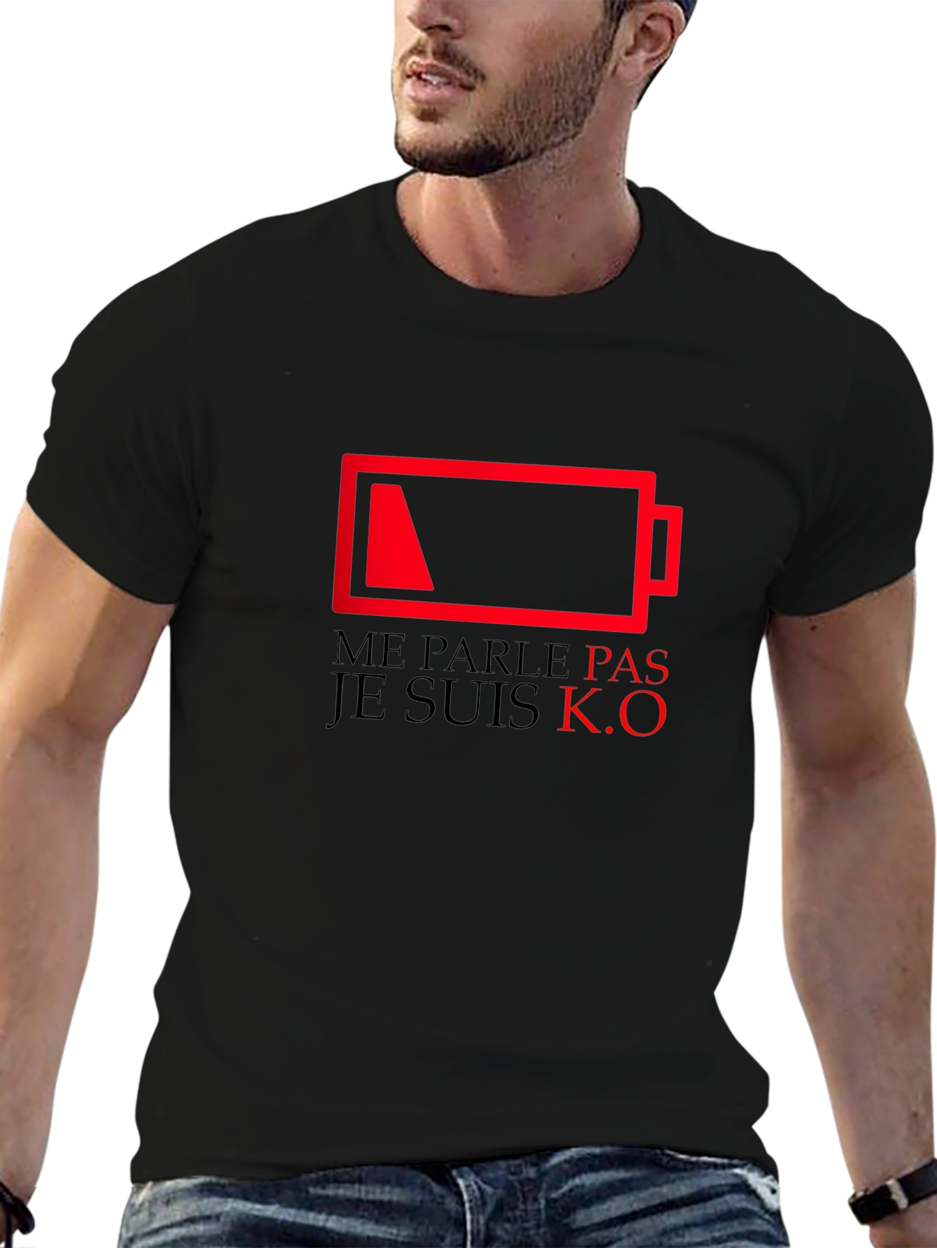 Camiseta Negra con Diseño de Batería Agotada