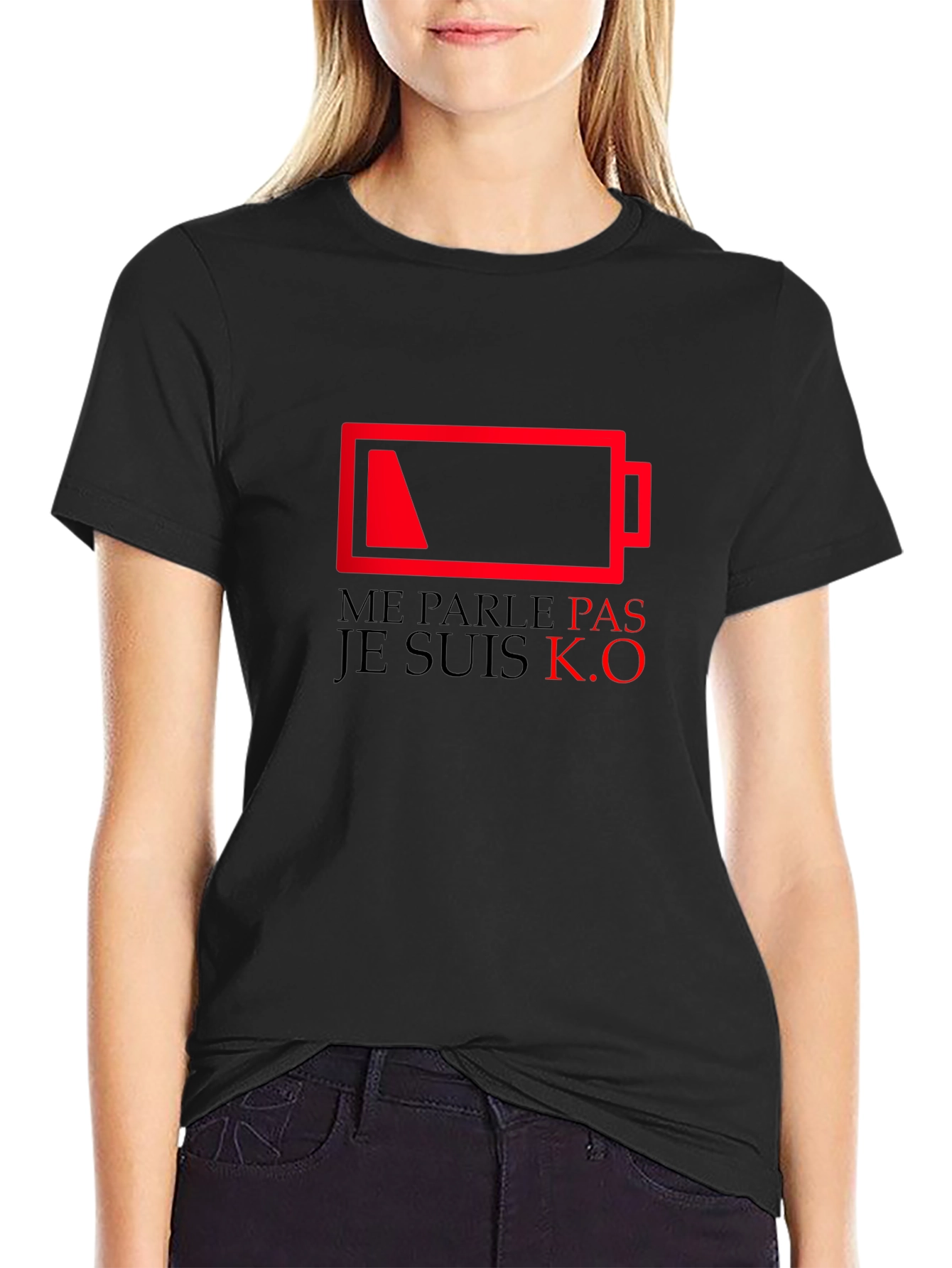 Camiseta Negra con Diseño de Batería Agotada
