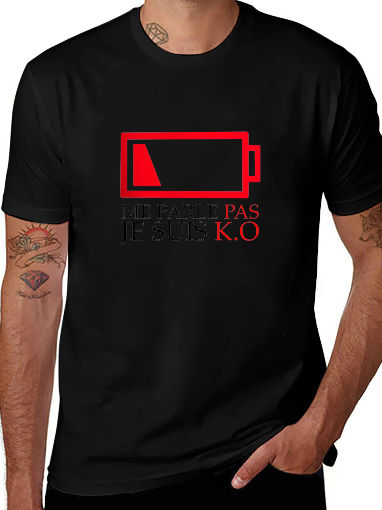 Camiseta Negra con Diseño de Batería Agotada