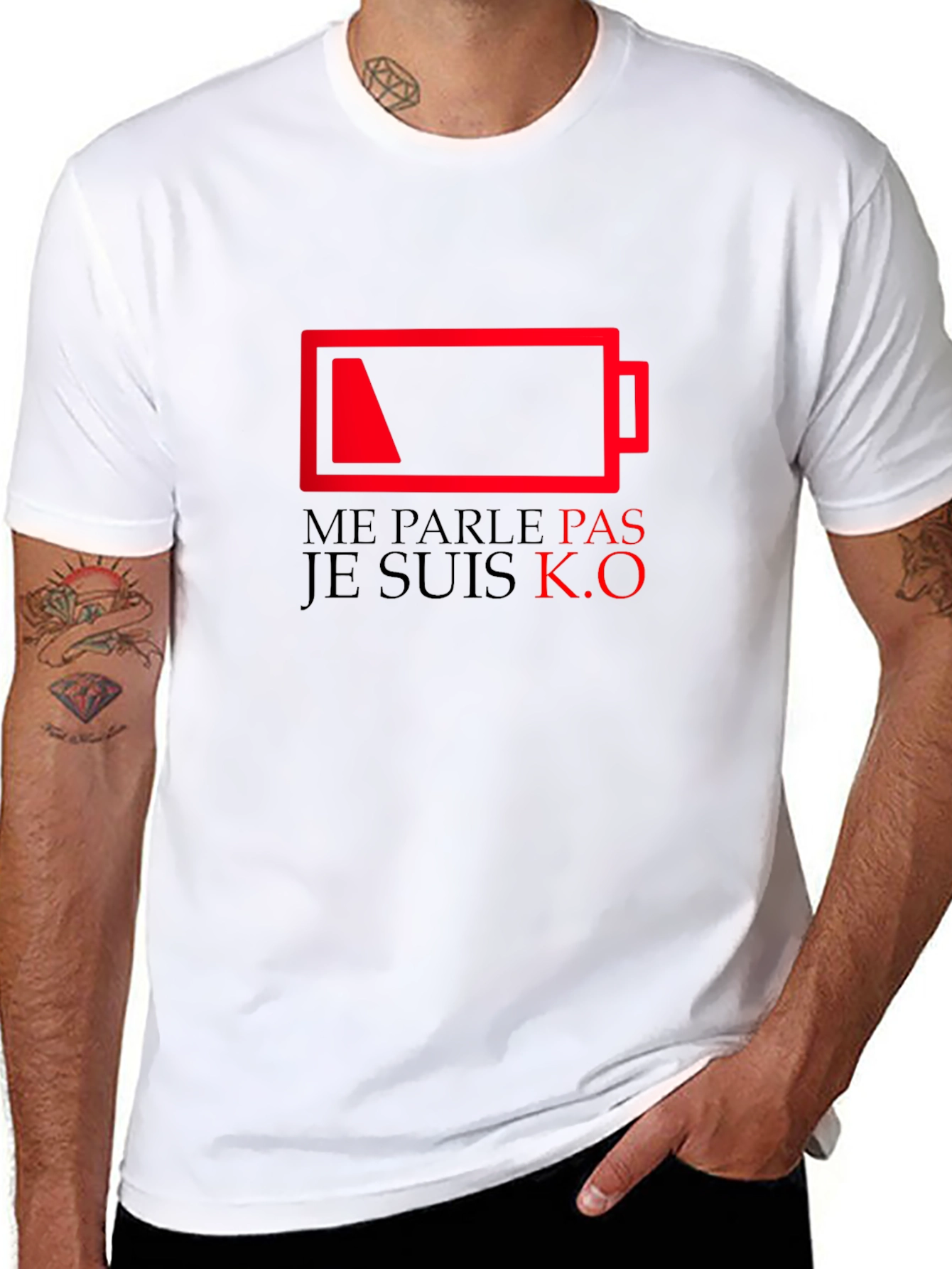 Camiseta Negra con Diseño de Batería Agotada