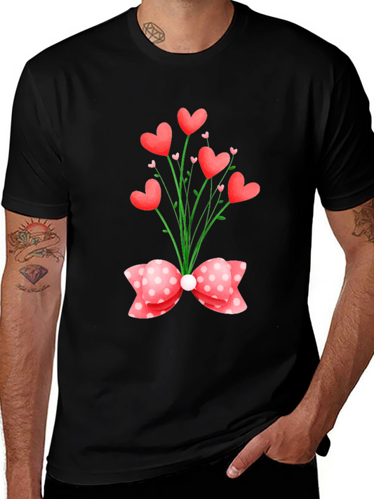 Camiseta Negra con Diseño de Corazones y Lazo