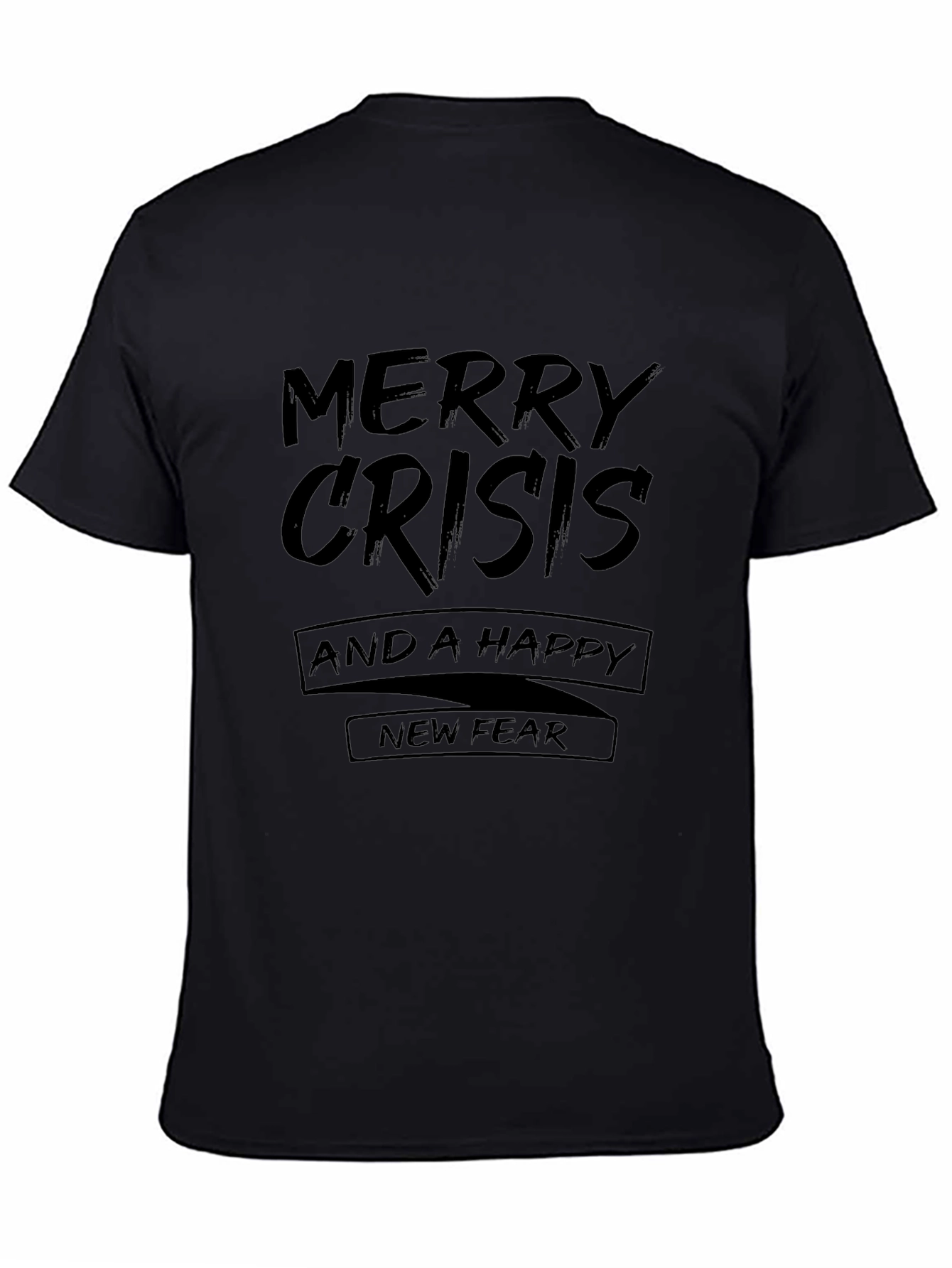 Camiseta Negra con Texto Divertido Merry Crisis