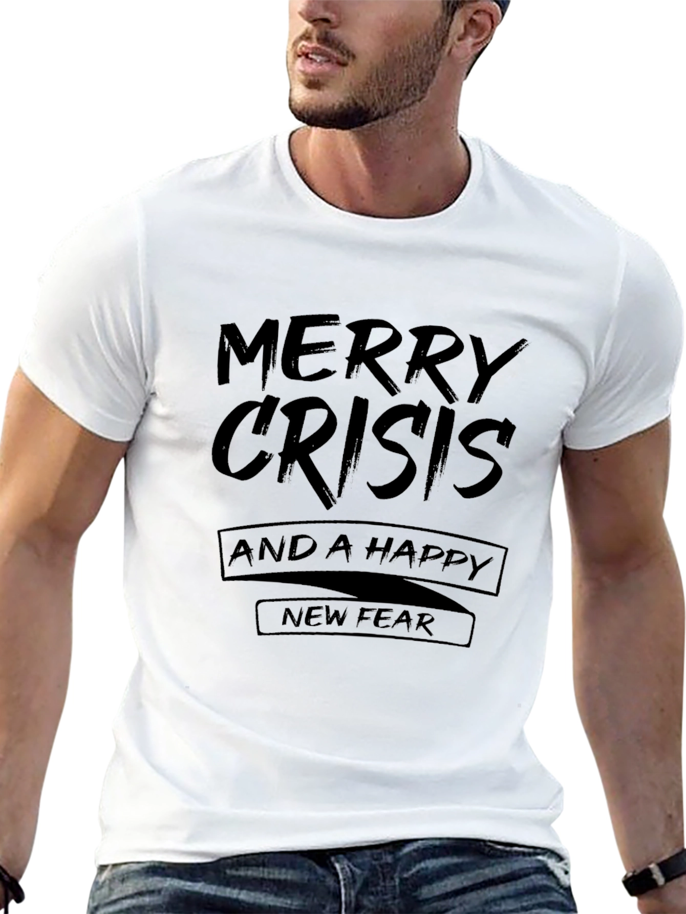 Camiseta Negra con Texto Divertido Merry Crisis