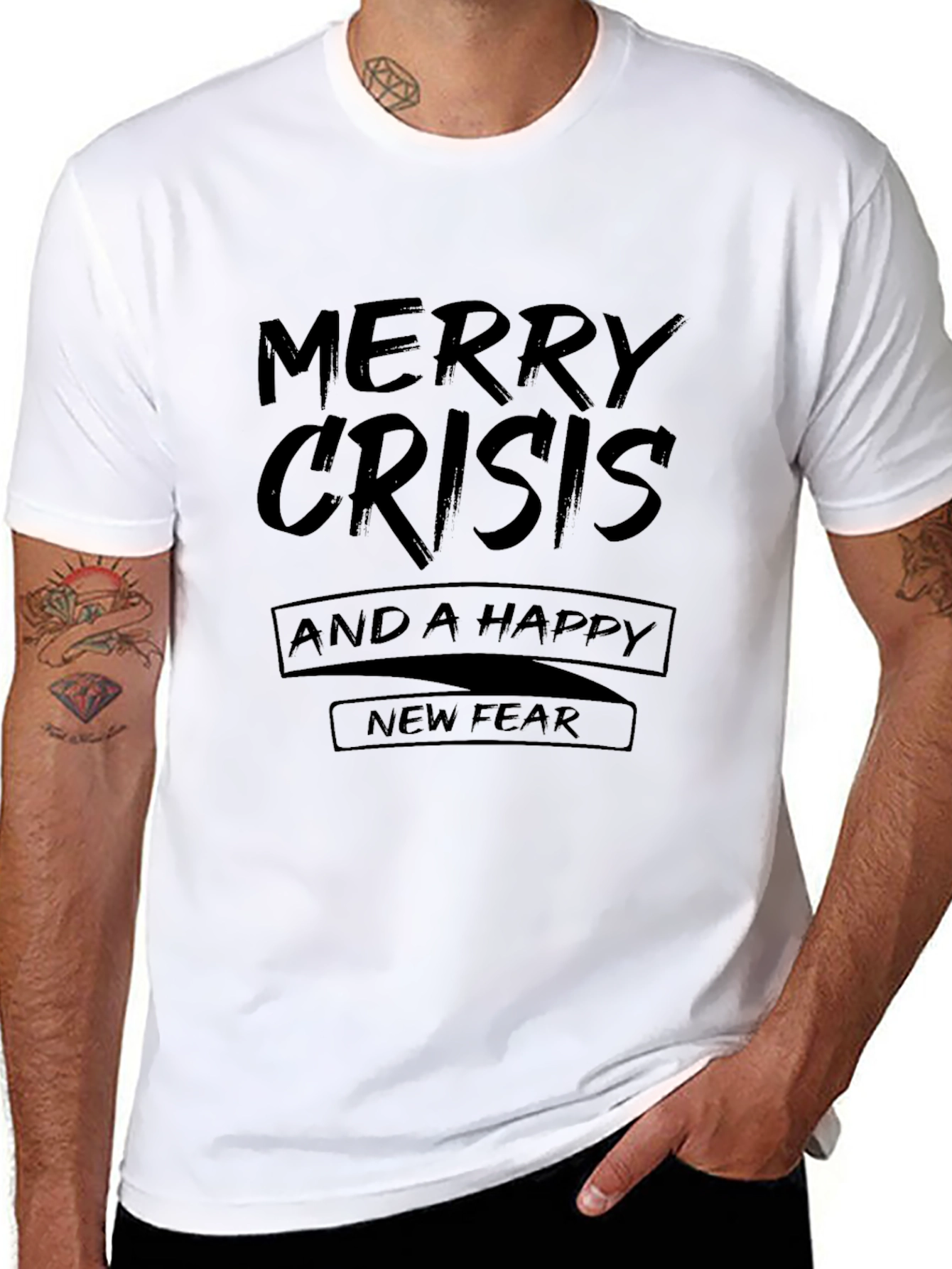 Camiseta Negra con Texto Divertido Merry Crisis