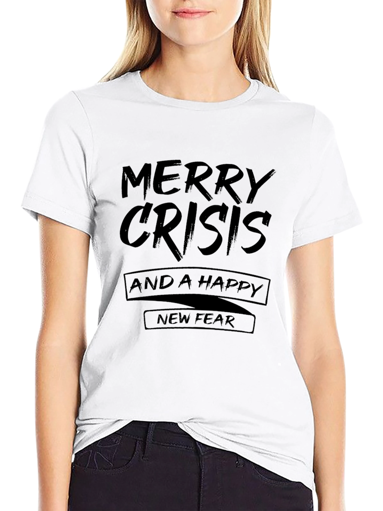 Camiseta Negra con Texto Divertido Merry Crisis
