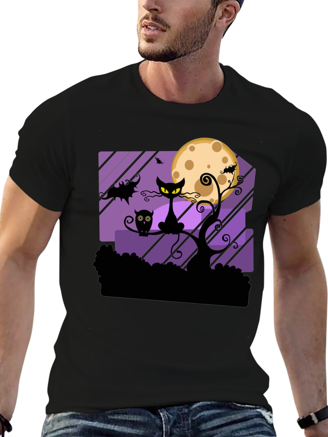 Camiseta Halloween Gato Negro Luna