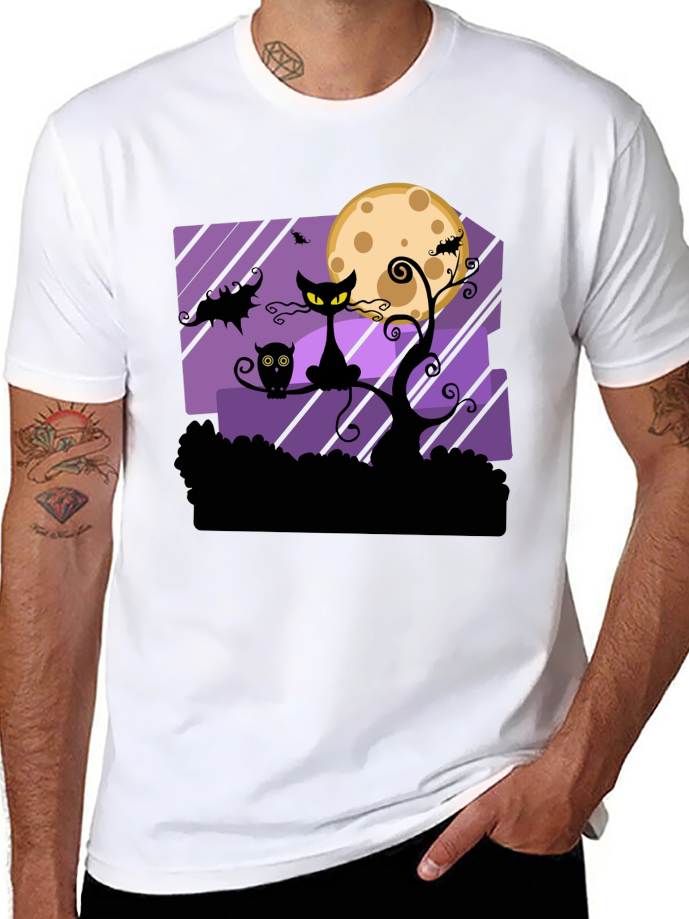 Camiseta Halloween Gato Negro Luna