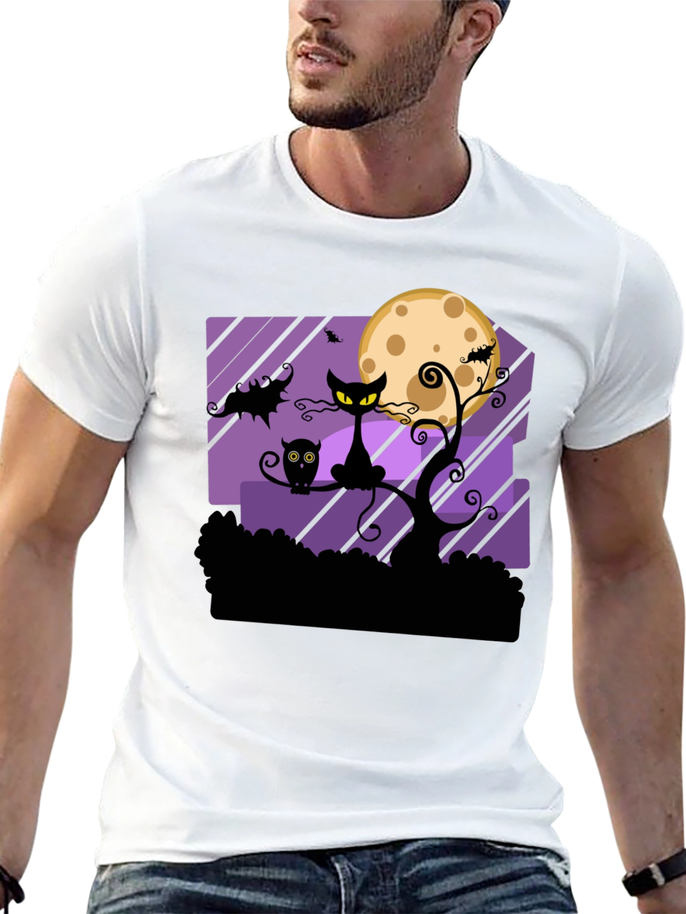 Camiseta Halloween Gato Negro Luna
