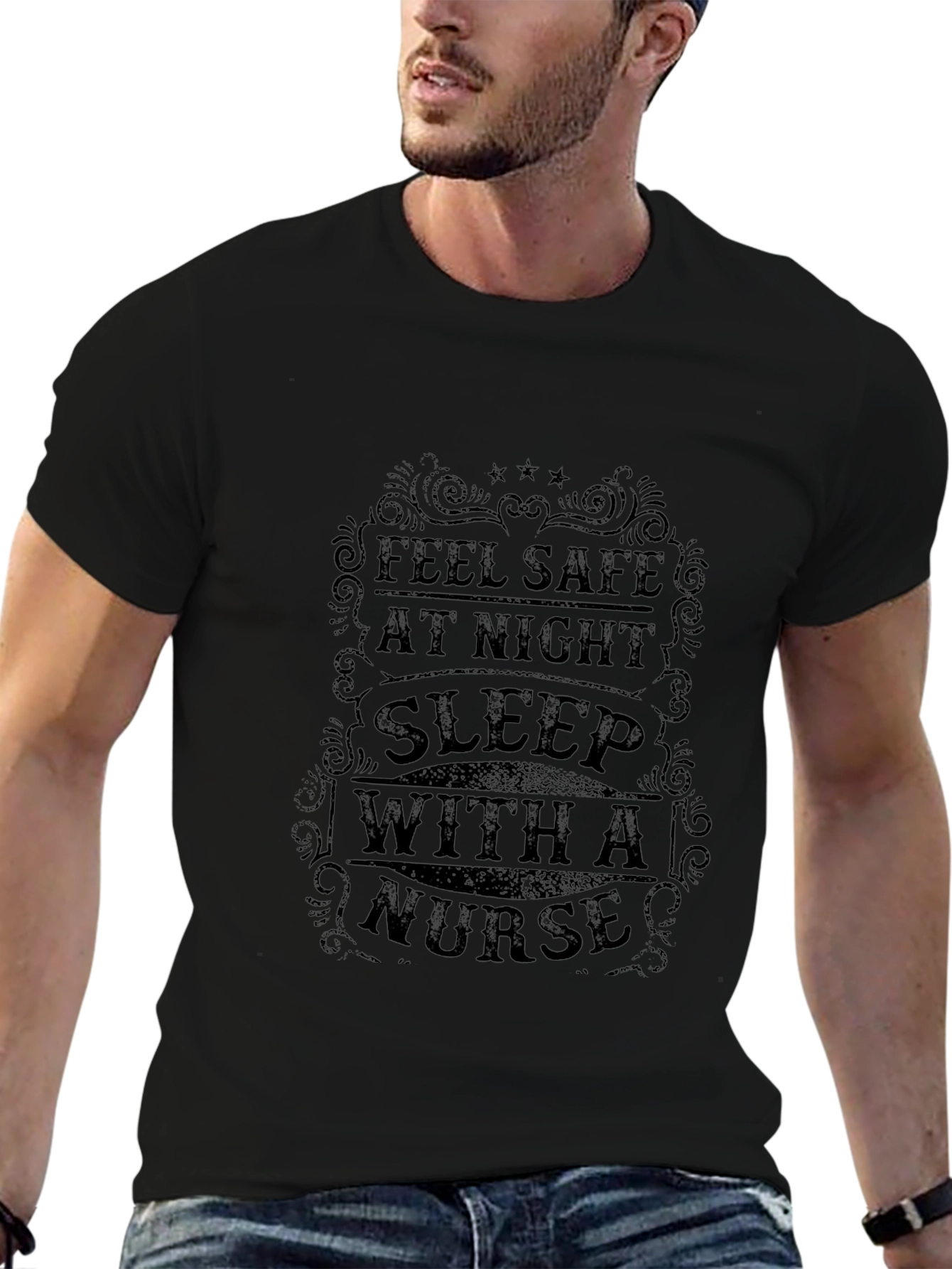 Camiseta Negra: Duerme Seguro con una Enfermera