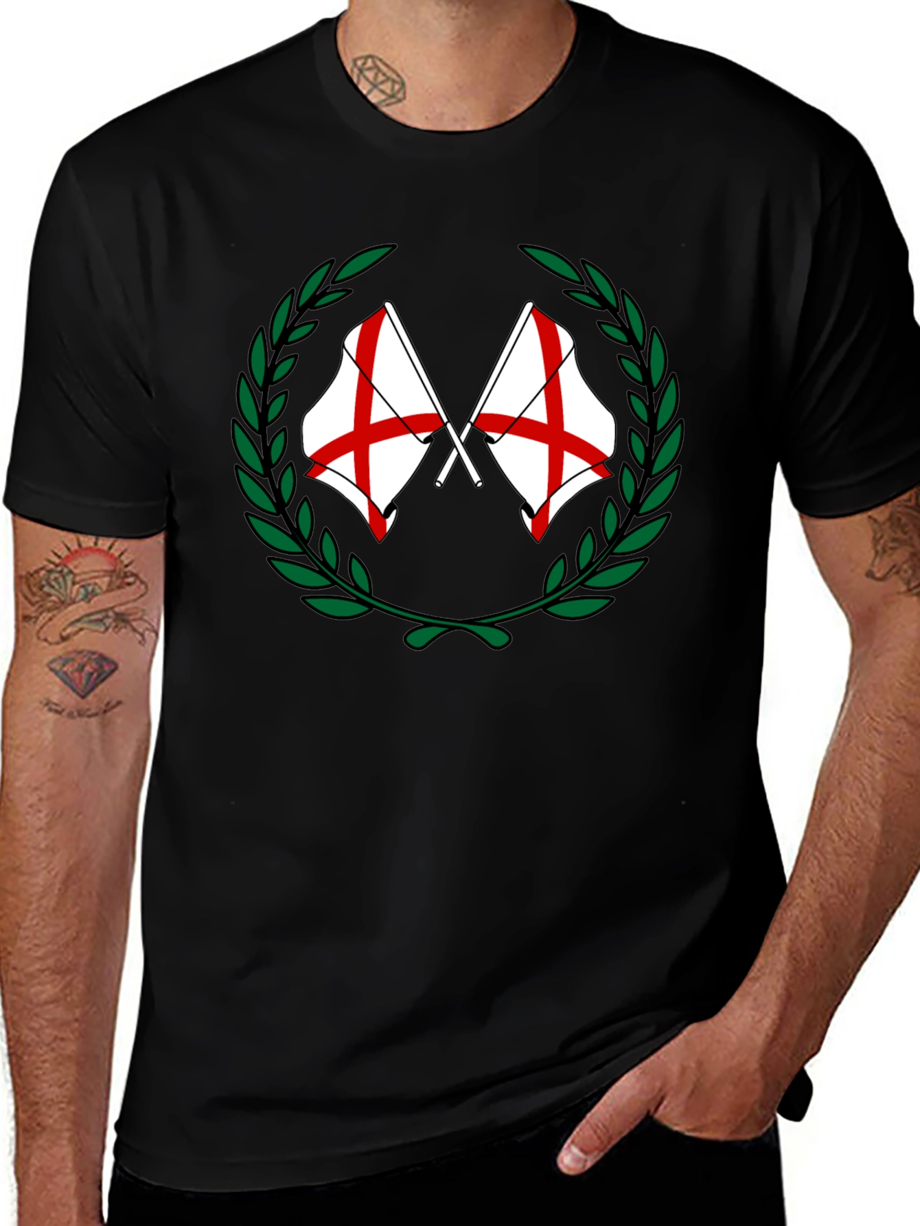 Camiseta Negra con Emblema Patriótico Cruzado
