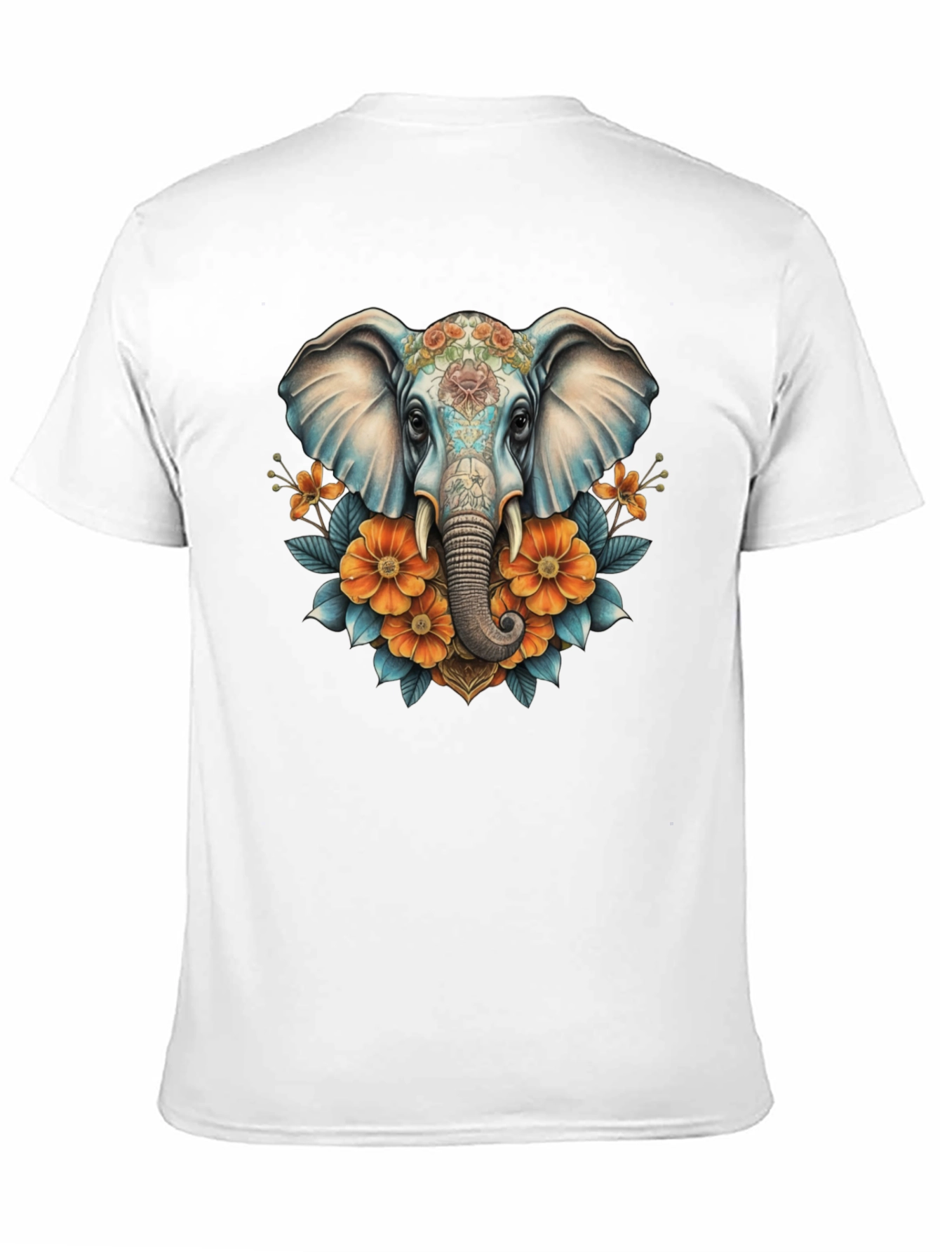 Camiseta Negra con Diseño de Elefante Floral