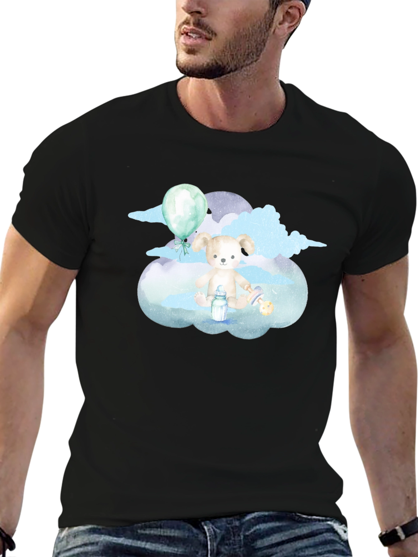 Camiseta Negra Estampado Bebé en Nube