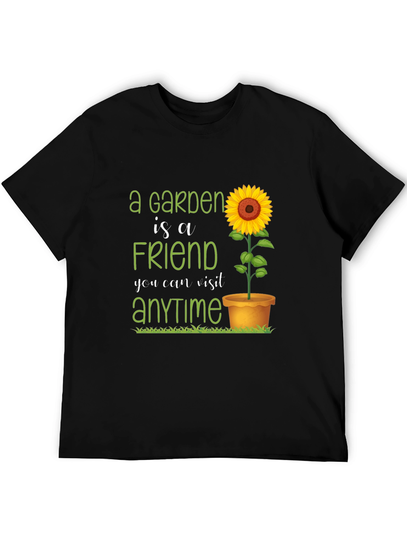 Camiseta Negra con Diseño de Jardín y Girasol