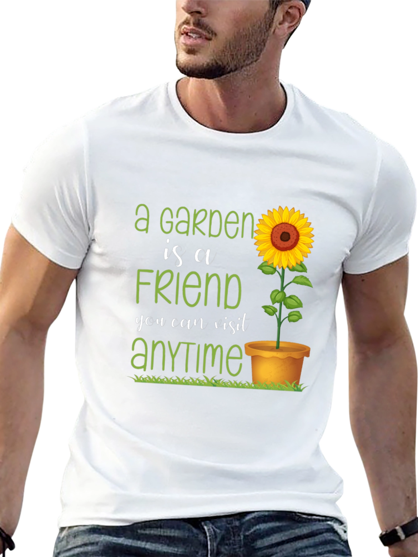 Camiseta Negra con Diseño de Jardín y Girasol