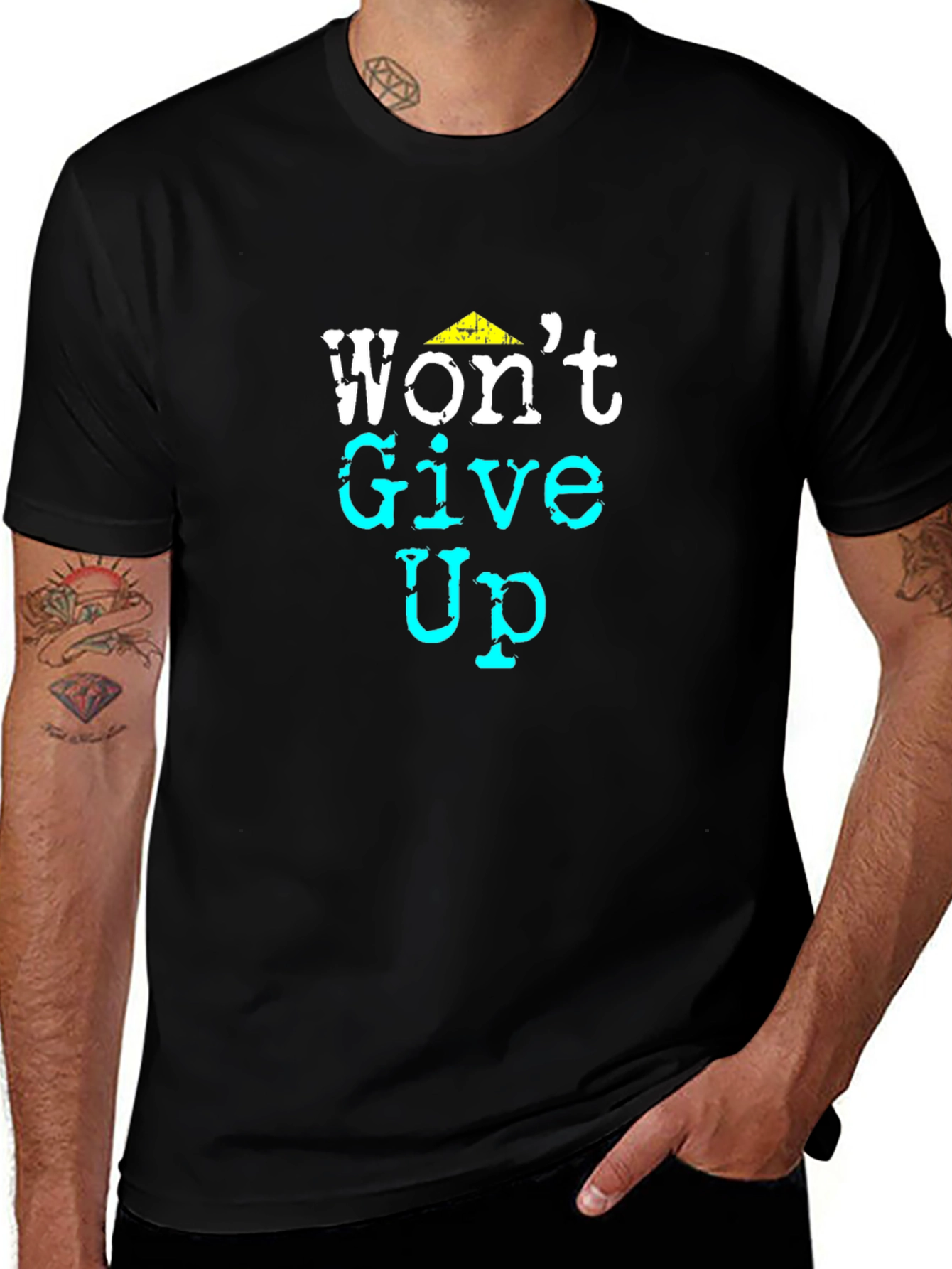 Camiseta Negra con Diseño Motivacional Wont Give Up
