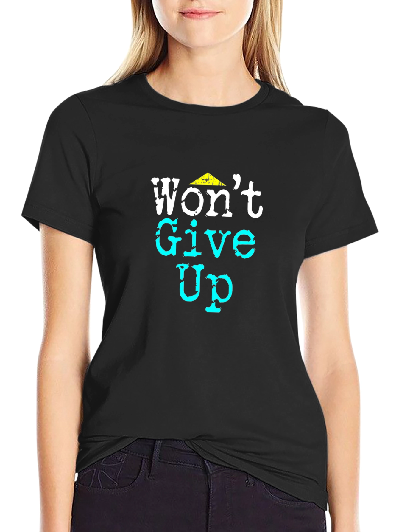 Camiseta Negra con Diseño Motivacional Wont Give Up